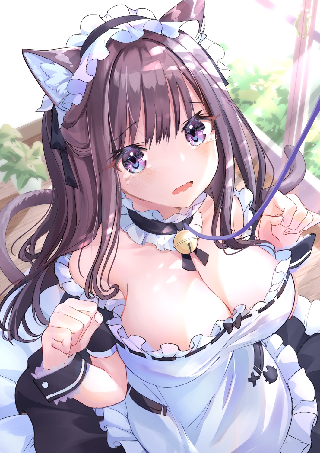 animal_ears cleavage maid nekomimi no_bra paru_(parucom) tail