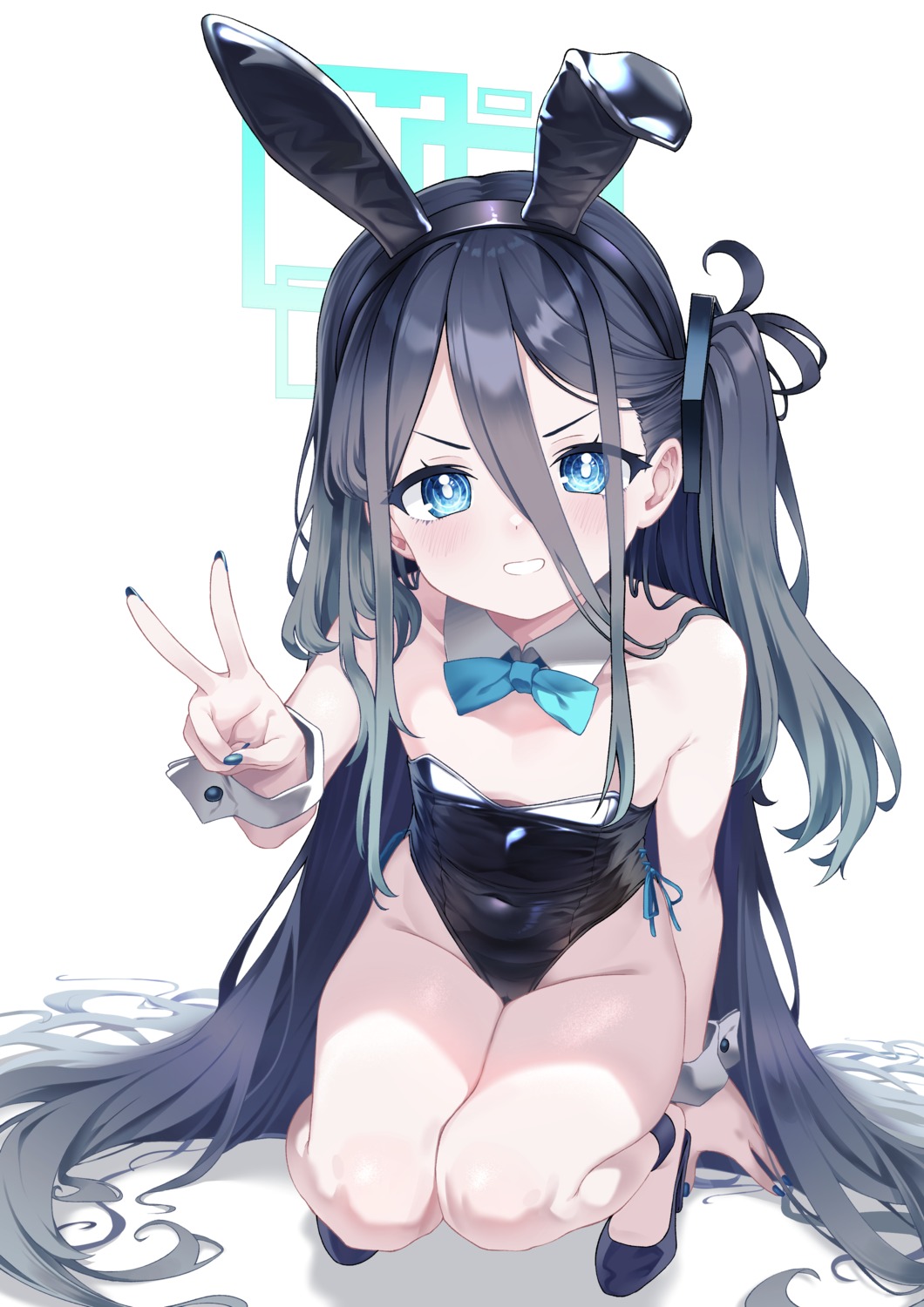 animal_ears blue_archive bunny_ears bunny_girl gyoza_(pixiv17855879) halo heels loli no_bra tendou_arisu