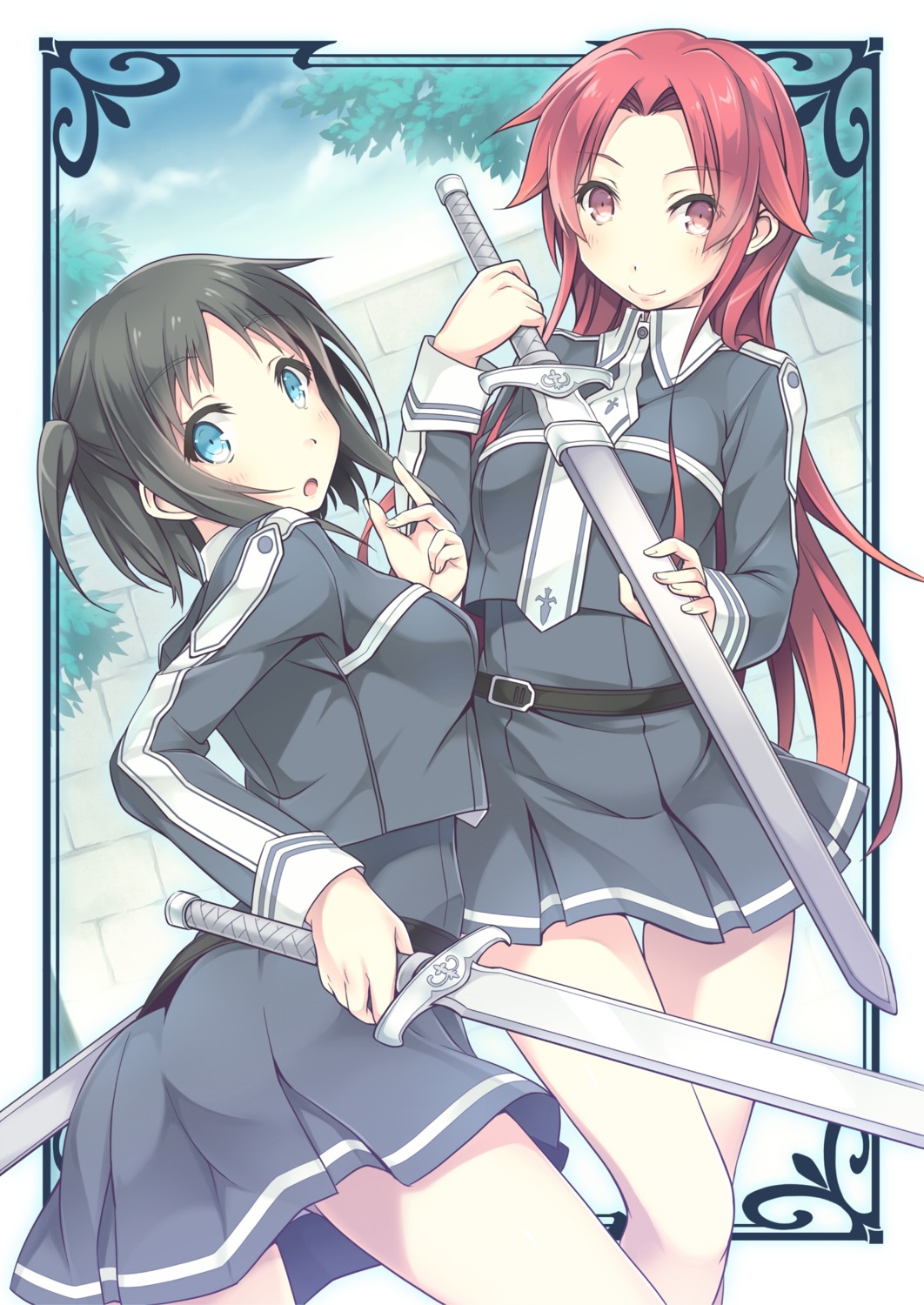 furumiya_haiji ronye_arabel sword sword_art_online tieze_shtolienen uniform