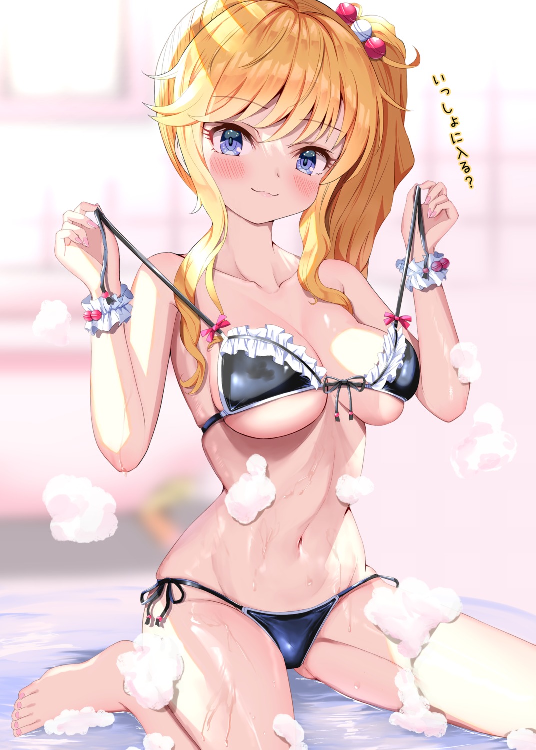 bikini cream ootsuki_yui swimsuits the_idolm@ster the_idolm@ster_cinderella_girls tudon_(donut) undressing wet