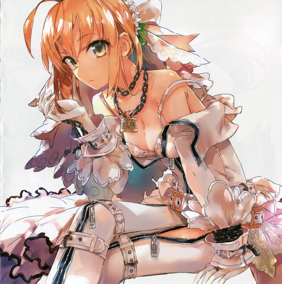 bleed_through bra cleavage fate/extra fate/extra_ccc fate/stay_night ponkan_8 saber_bride saber_extra type-moon