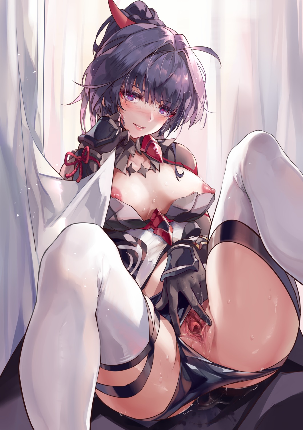 armor benghuai_xueyuan honkai_impact nipples no_bra pantsu pussy pussy_juice raiden_mei thighhighs uncensored zombie-andy