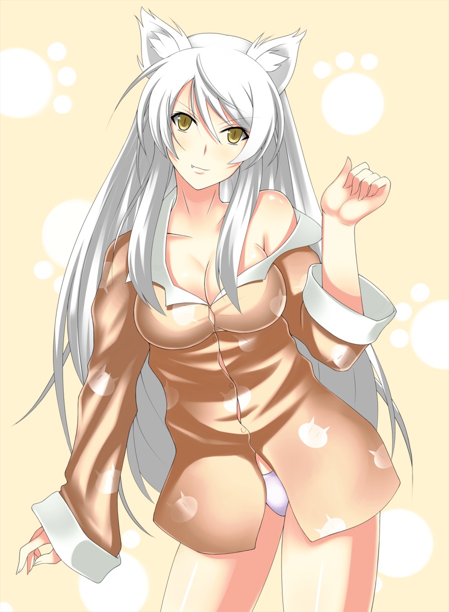 animal_ears bakemonogatari black_hanekawa cleavage hanekawa_tsubasa hevn monogatari_(series) nekomimi pajama pantsu