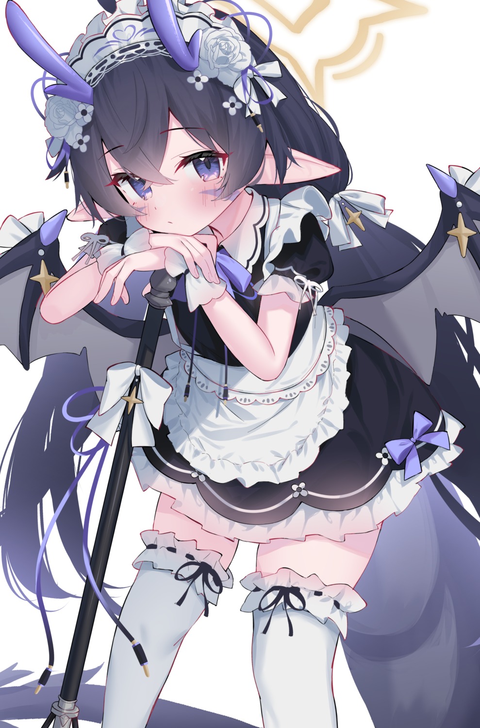 halo horns leafpie_zaurus maid pointy_ears tail thighhighs wings