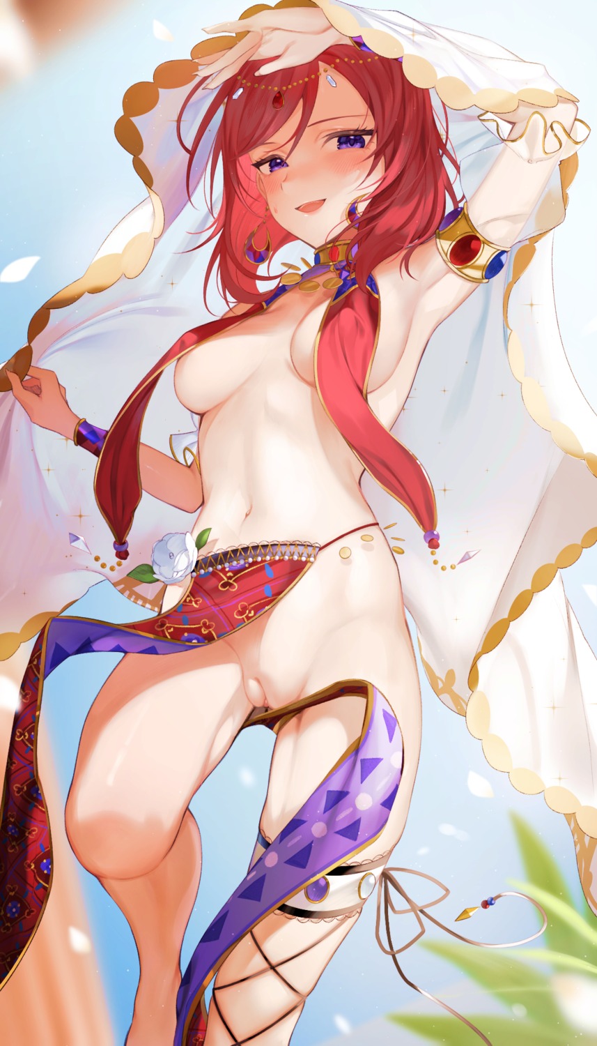 erect_nipples koyo_akio love_live! nishikino_maki no_bra nopan pussy see_through skirt_lift thighhighs uncensored