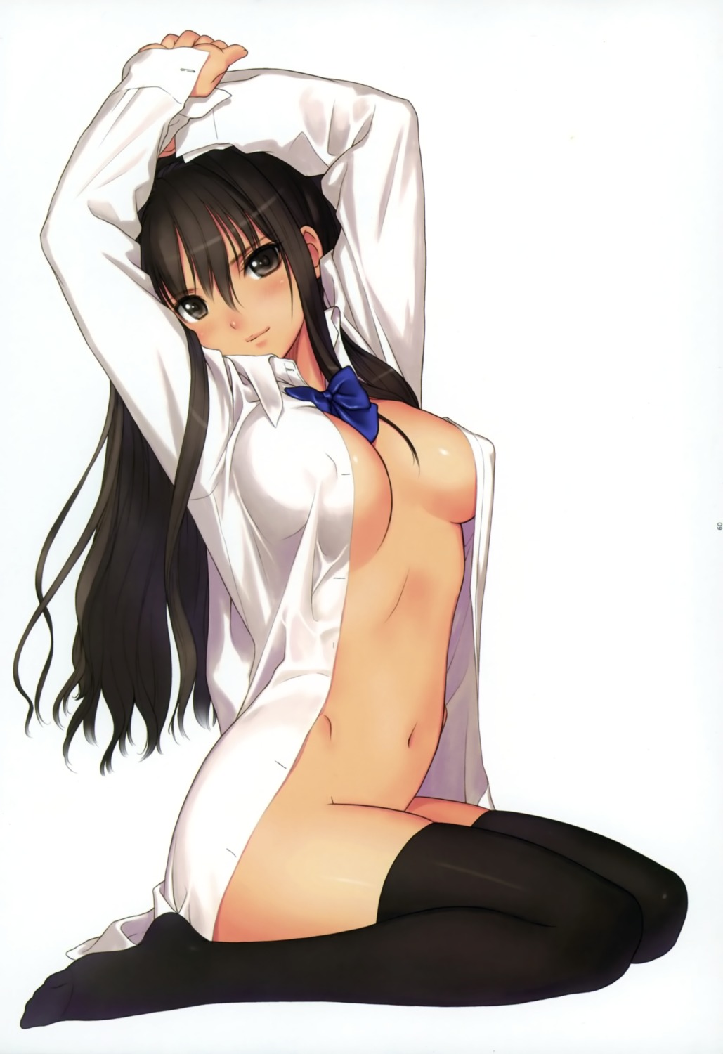 bottomless cleavage dress_shirt erect_nipples no_bra open_shirt t2_art_works thighhighs tony_taka