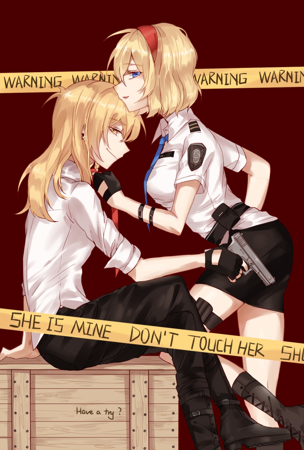 alice_margatroid gun kirisame_marisa meng_ziya police_uniform touhou