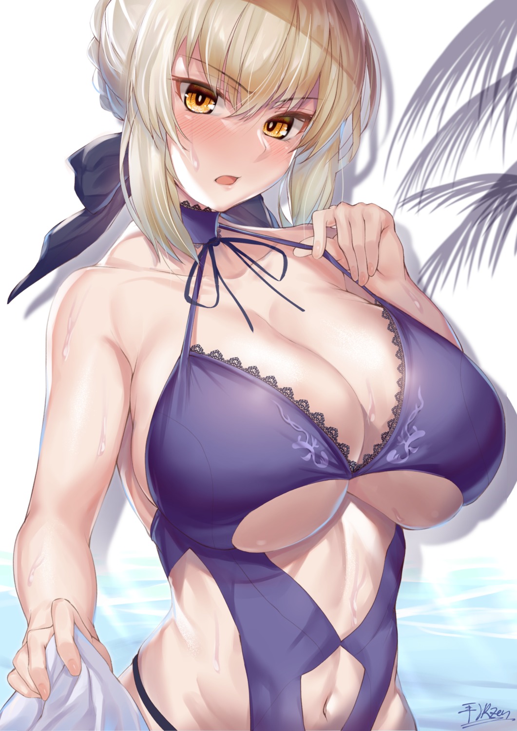 fate/grand_order hirasawa_seiji saber saber_alter swimsuits underboob wet