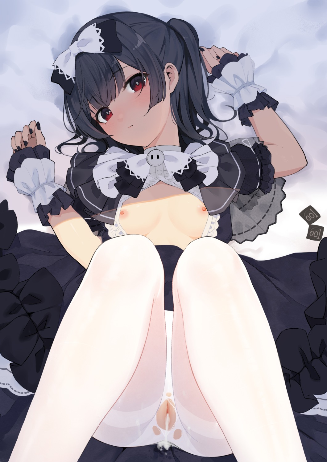 breasts cum gin00 gothic_lolita lolita_fashion morino_rinze nipples no_bra nopan open_shirt pantyhose pussy skirt_lift the_idolm@ster the_idolm@ster_shiny_colors torn_clothes uncensored