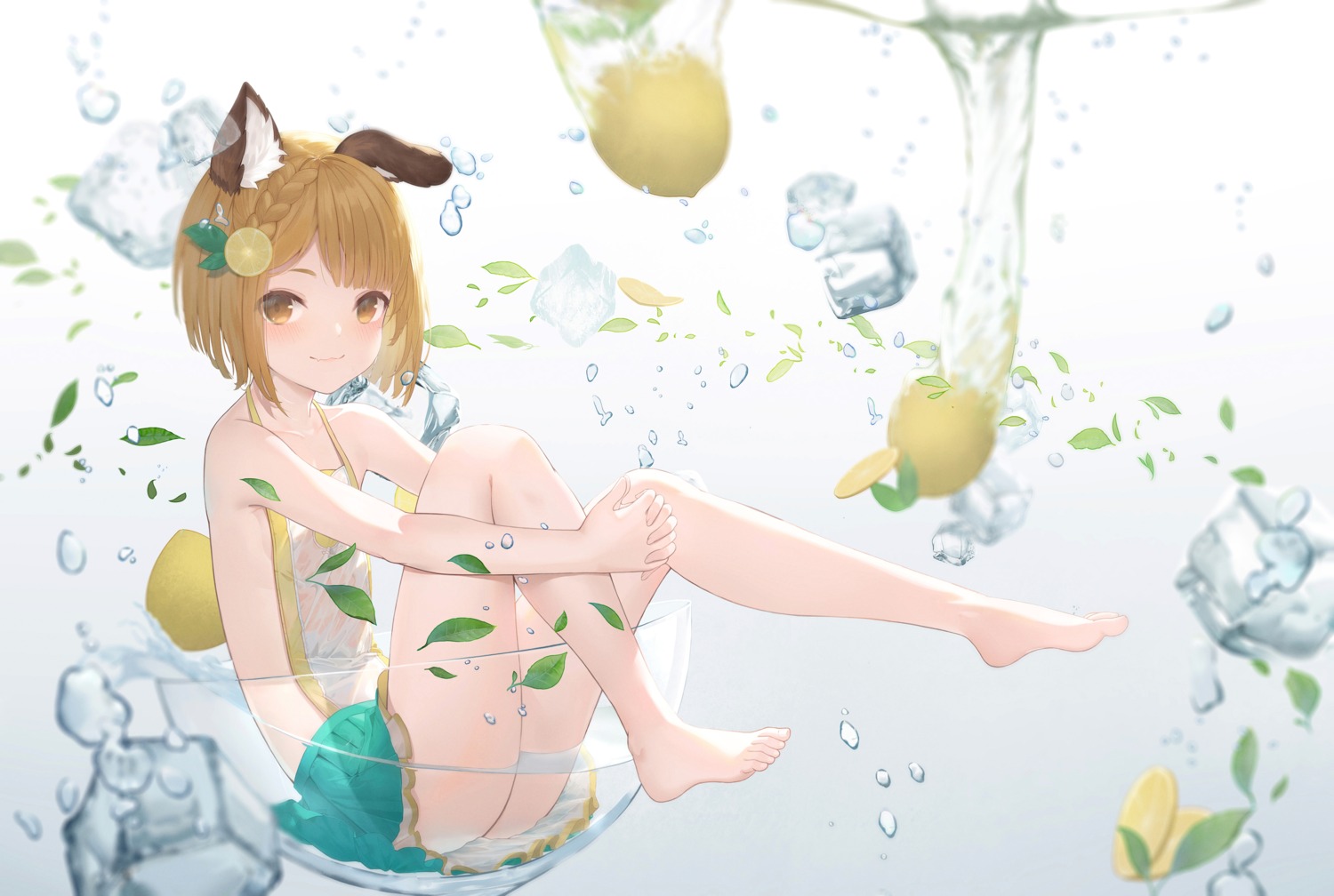 animal_ears cg_(2686805355) granblue_fantasy inumimi loli no_bra nopan see_through skirt_lift vajra_(granblue_fantasy) wet wet_clothes