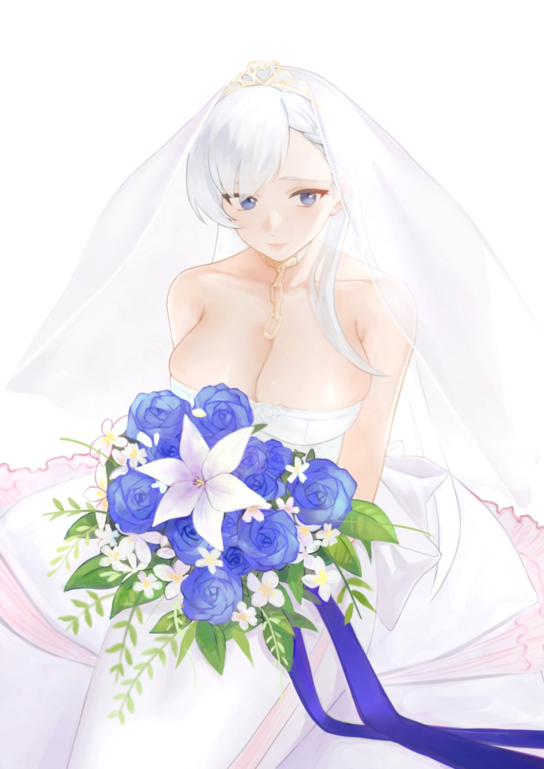 azur_lane belfast_(azur_lane) cl_(summer_sama) cleavage dress no_bra wedding_dress