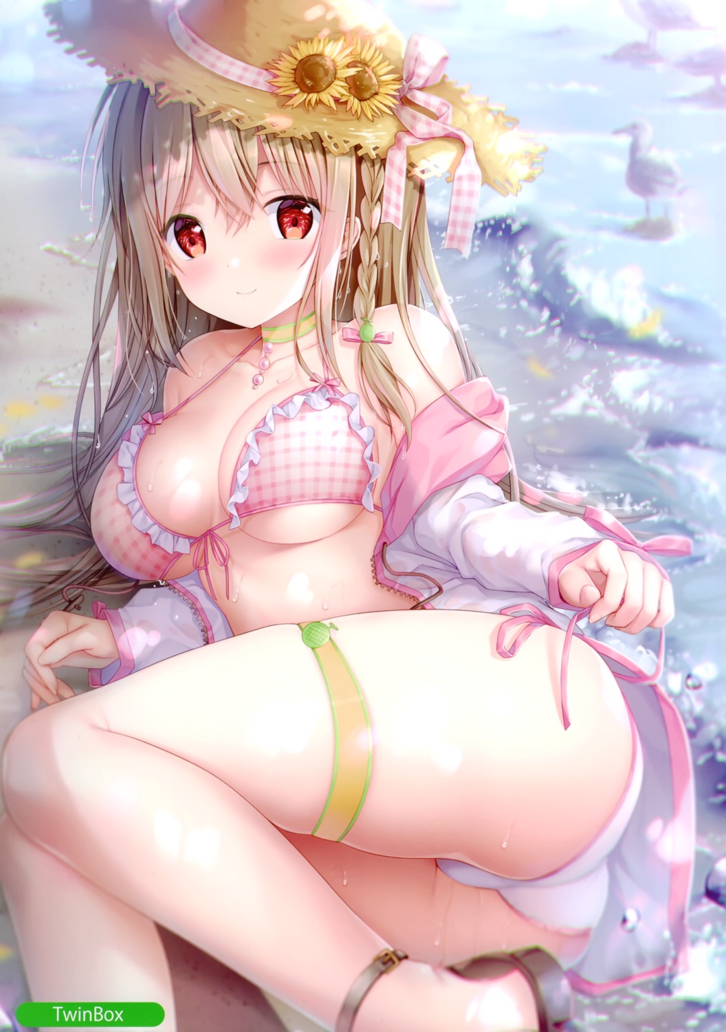 ass bikini garter maeda_shiori open_shirt swimsuits twinbox twinbox_school wet