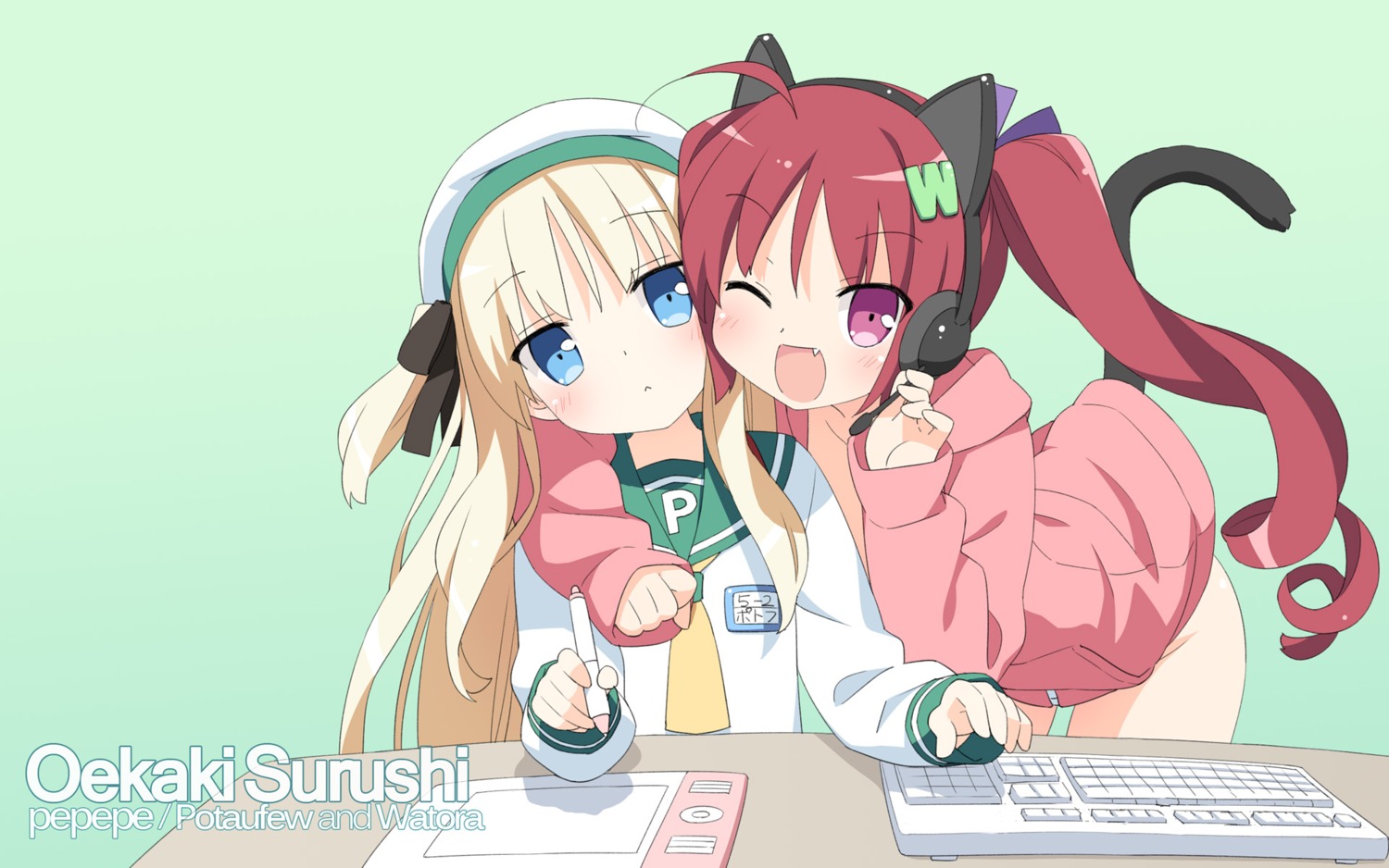 animal_ears hazuki_watora headphones kani_biimu nekomimi seifuku shimotsuki_potofu tail wallpaper