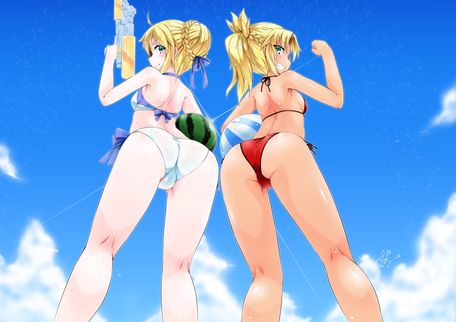 ass bikini cameltoe fate/apocrypha fate/grand_order fate/stay_night gun mordred_(fate) saber shirogane_(cufsser) swimsuits