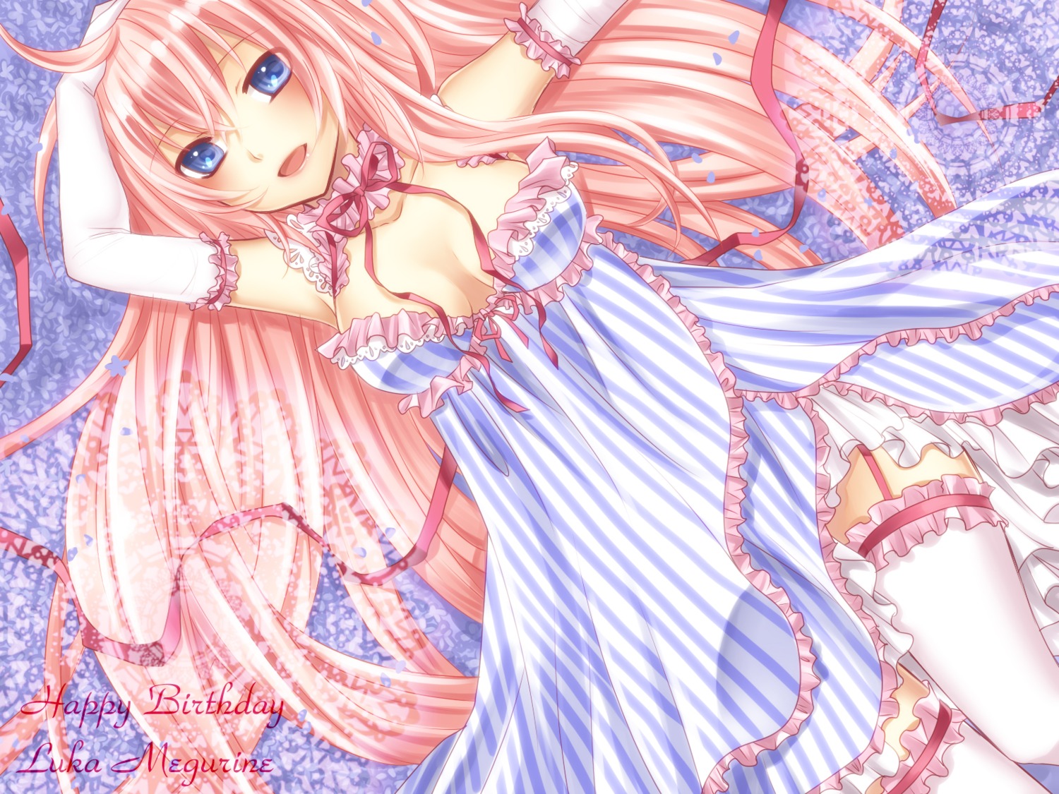 cleavage dress megurine_luka stockings thighhighs vocaloid wallpaper yayoi
