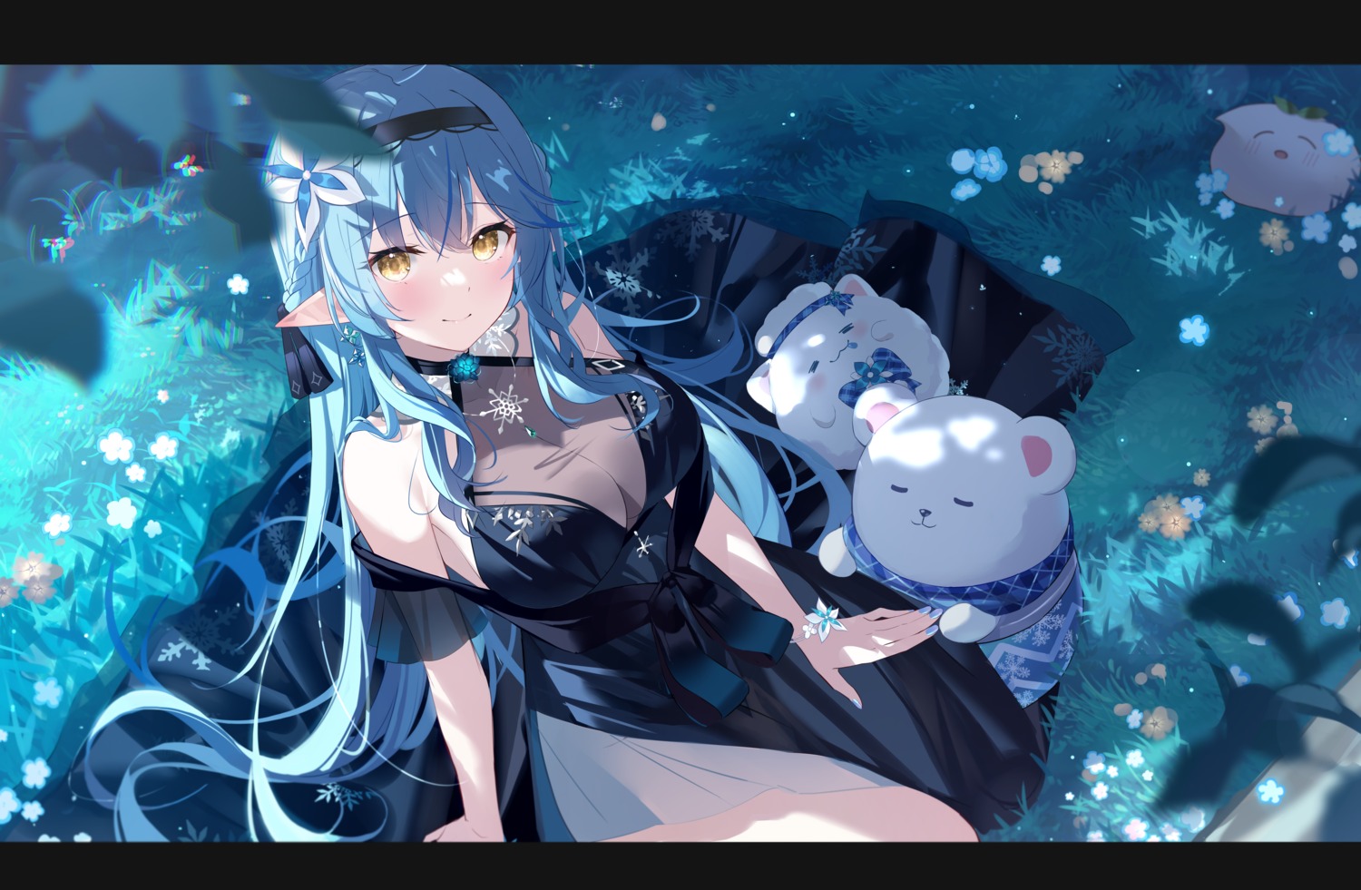 black_fire dress elf hololive pointy_ears see_through yukihana_lamy