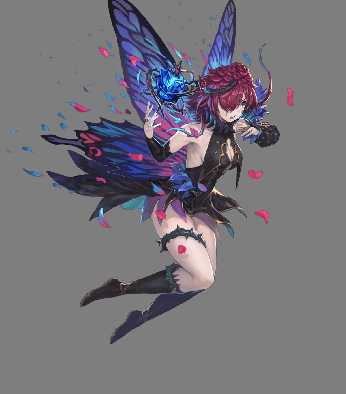 cleavage dress fairy fire_emblem fire_emblem_heroes nintendo no_bra tattoo triandra wings yoshiku