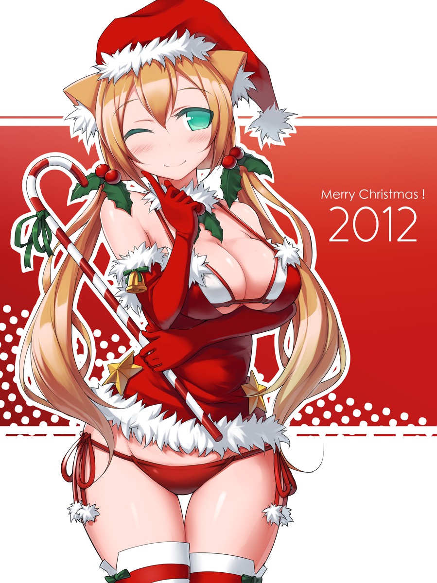 animal_ears bra christmas cleavage pantsu string_panties thighhighs zenn