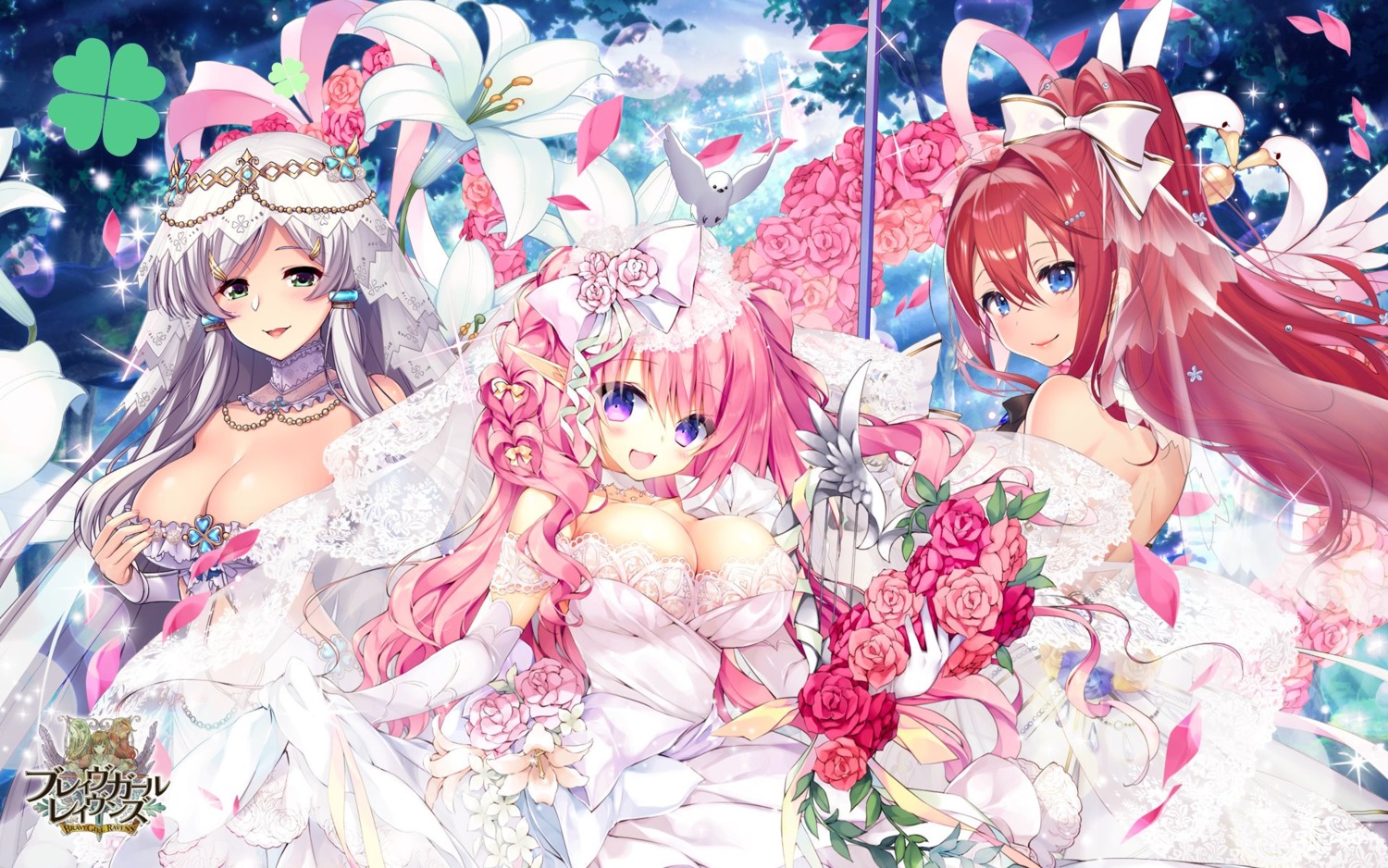 akatsuki_rabbit brave_girl_ravens breast_hold cleavage dress pointy_ears satsuki_misuzu see_through skirt_lift tsukimiya_sei wallpaper wedding_dress