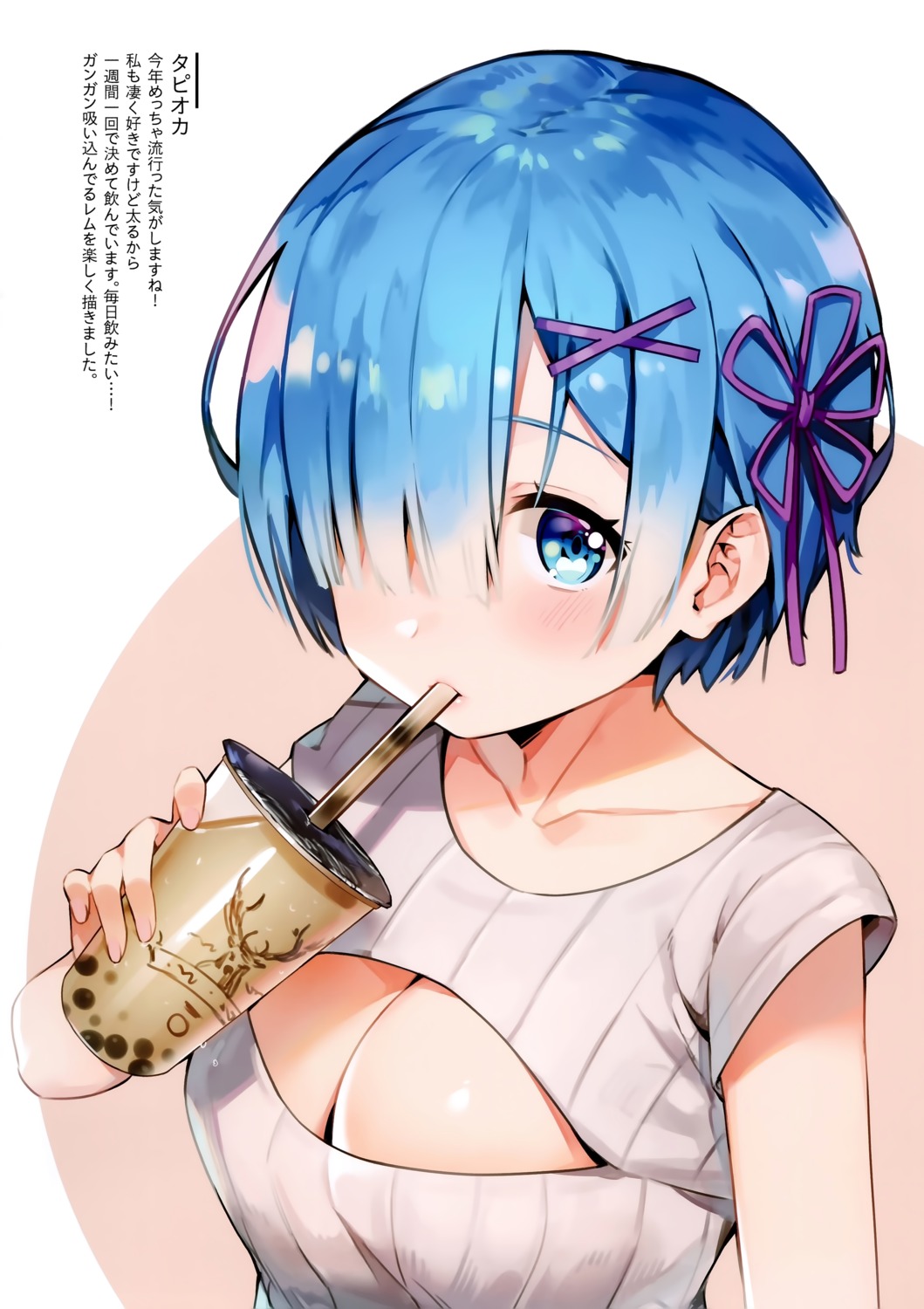 ayamy cleavage hachigo re_zero_kara_hajimeru_isekai_seikatsu rem_(re_zero) sweater