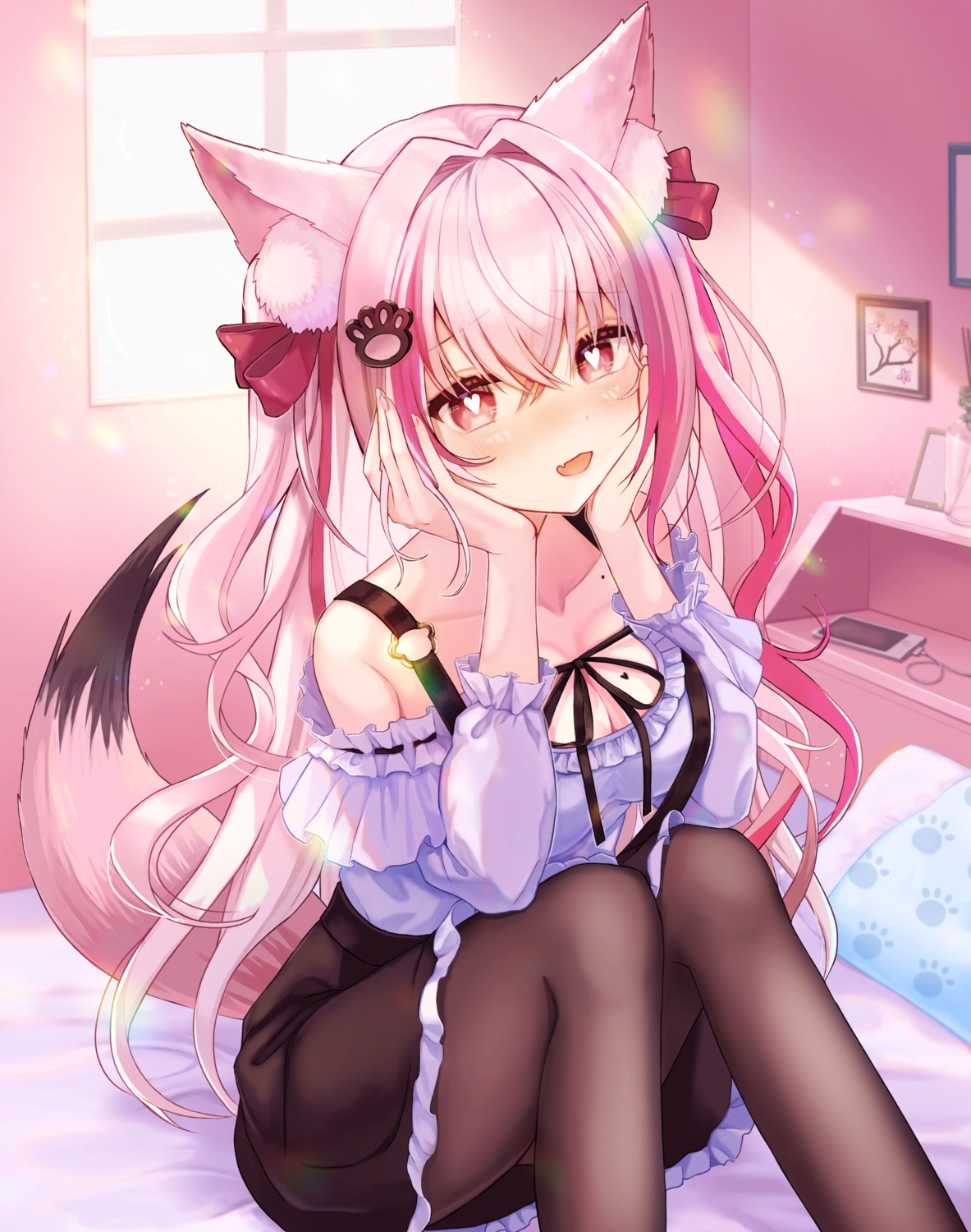 animal_ears cleavage kuon_ch. ookami_kuon pantyhose rik skirt_lift tail