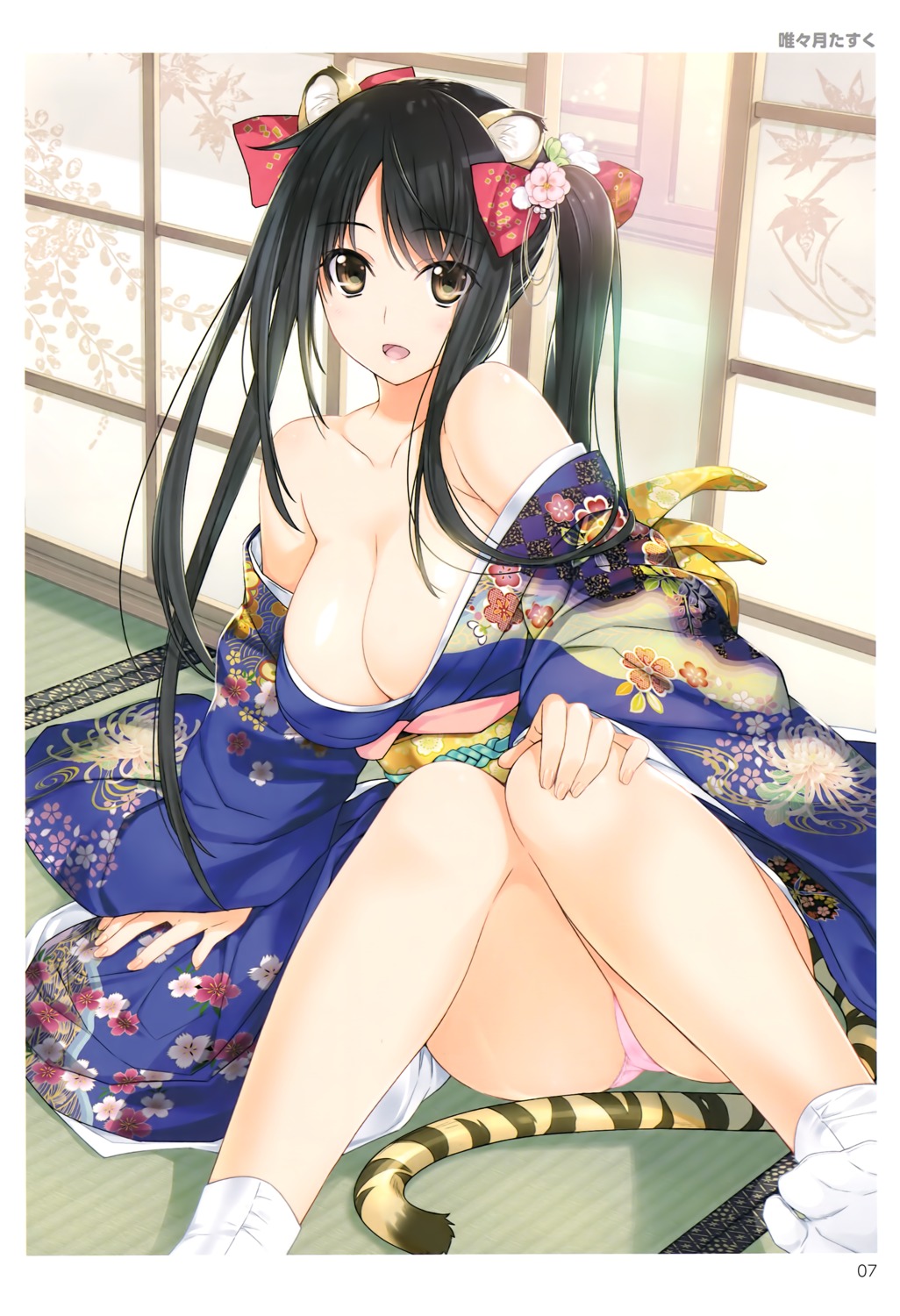 animal_ears feet iizuki_tasuku kimono no_bra open_shirt pantsu tail toranoana