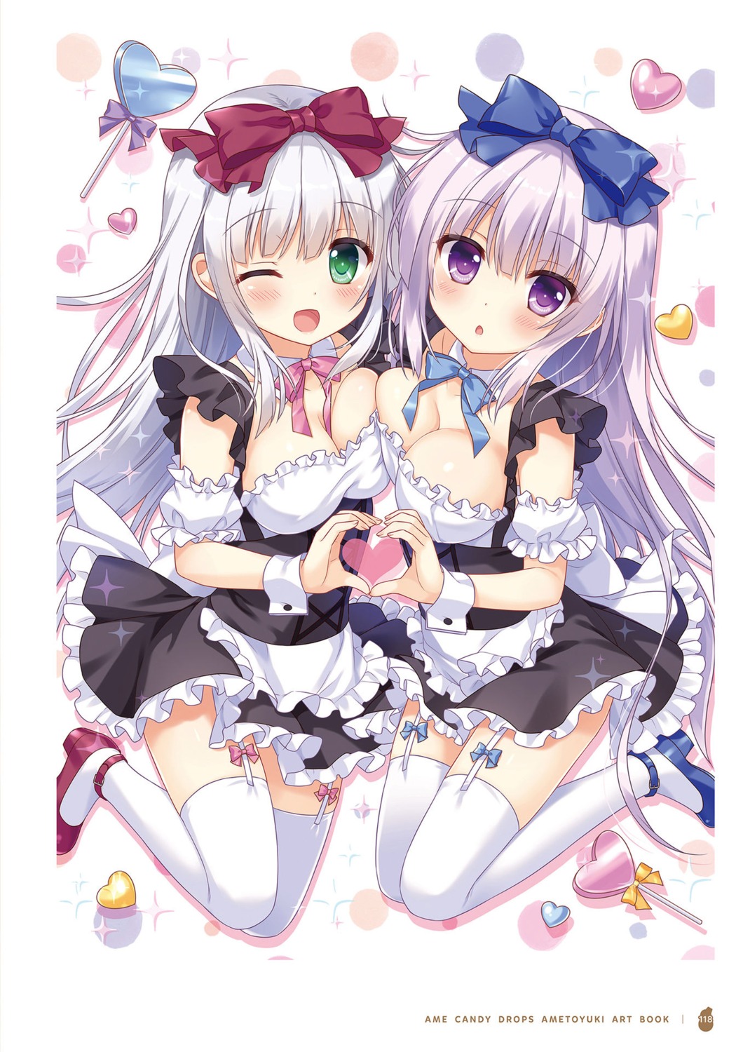 airi_(alice_or_alice) alice_or_alice_siscon_nii-san_to_futago_no_imouto ameto_yuki breast_hold cleavage heels maid rise_(alice_or_alice) stockings symmetrical_docking thighhighs