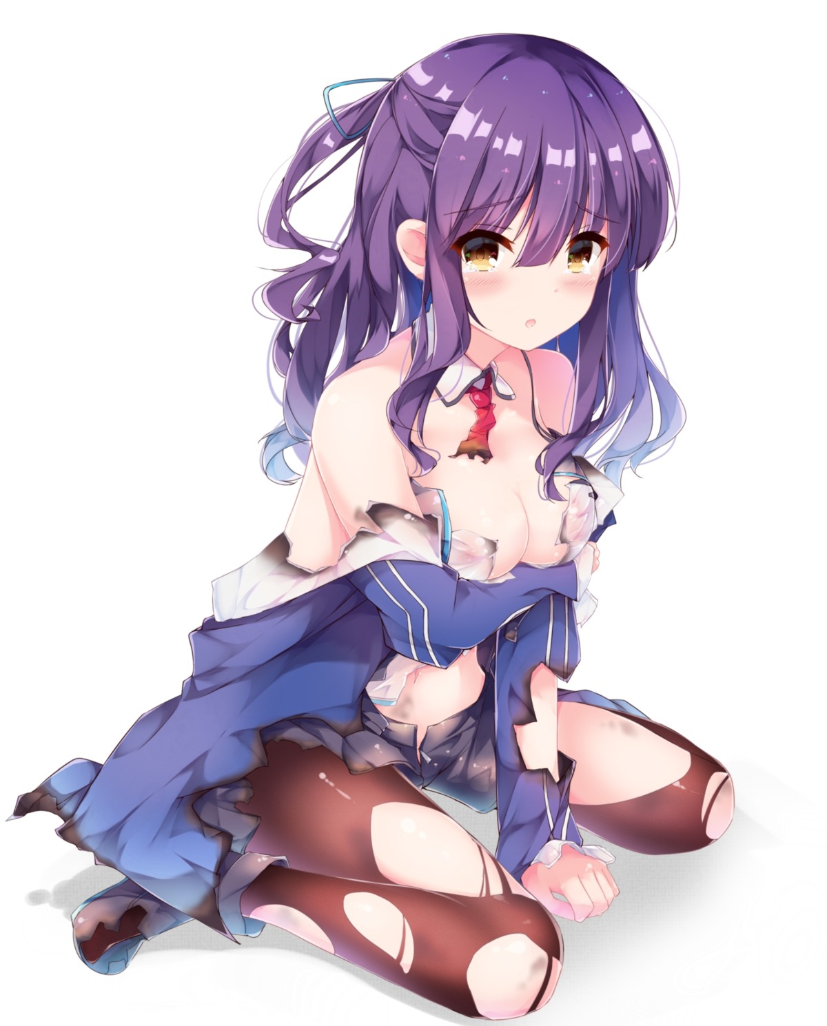 areola azur_lane breast_hold fuuna mullany_(azur_lane) no_bra pantyhose see_through torn_clothes