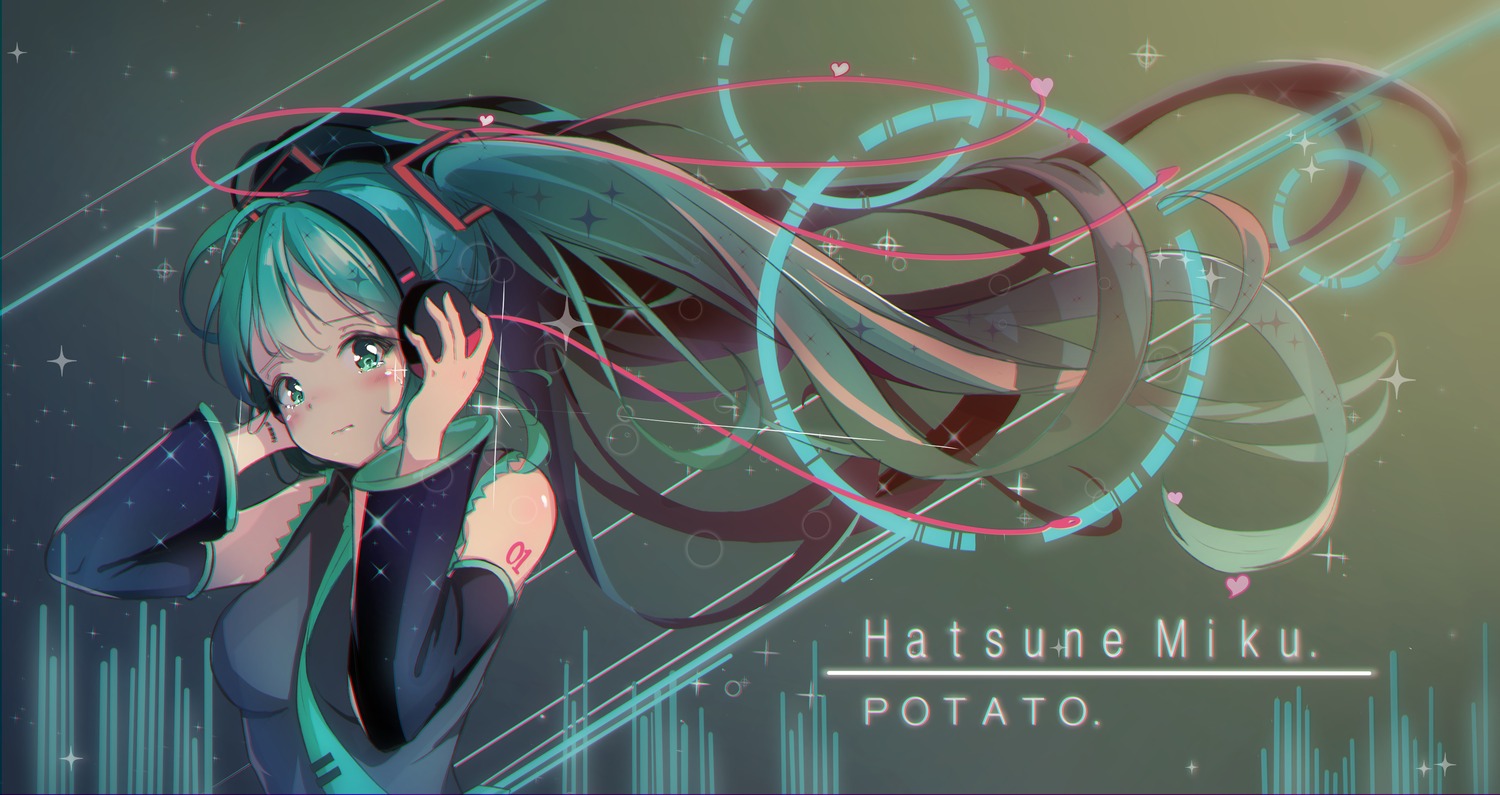 hatsune_miku headphones potato_(user_vmjc8744) tattoo vocaloid