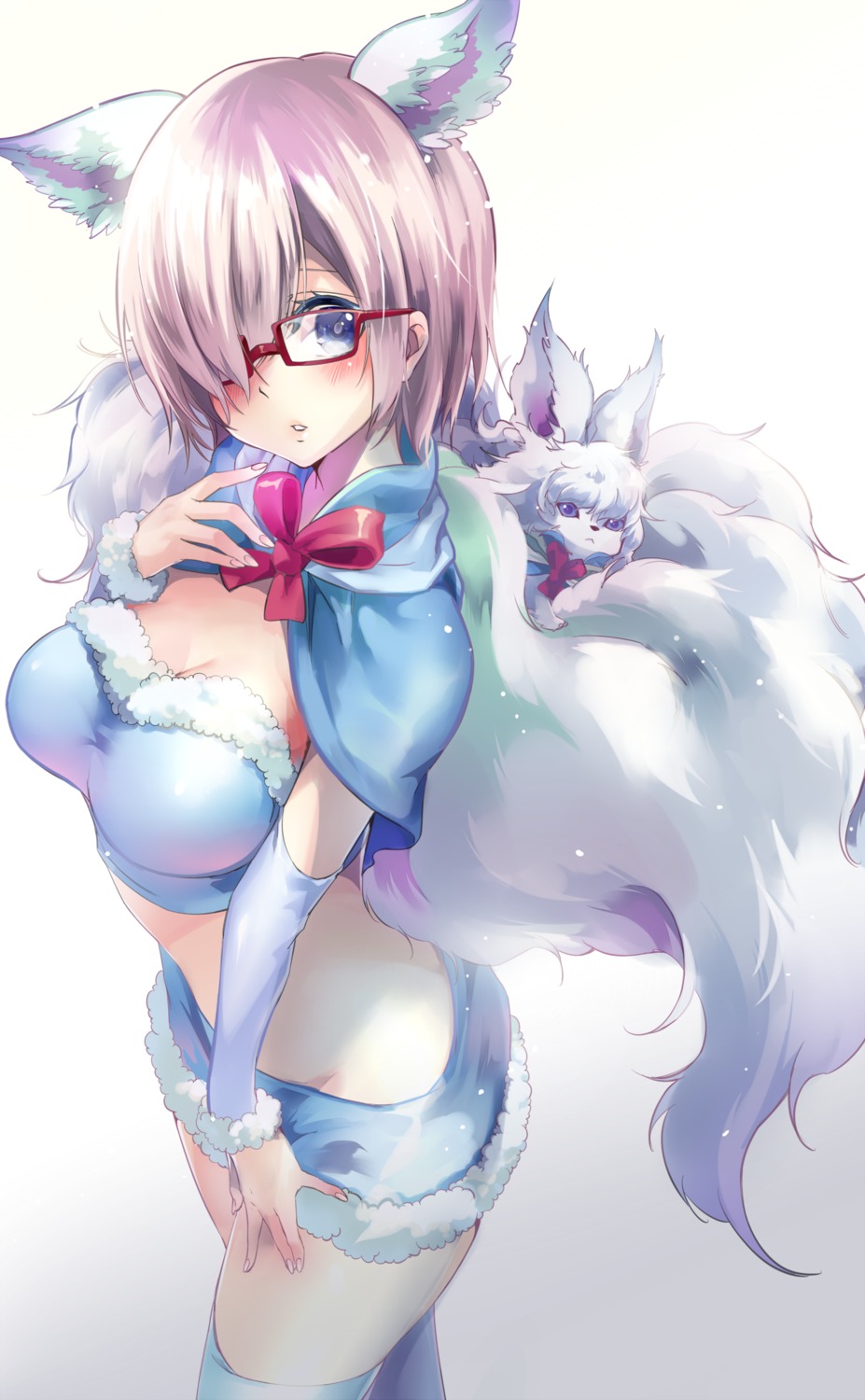 animal_ears cleavage fate/grand_order fou_(fate/grand_order) mash_kyrielight megane tail thighhighs yache