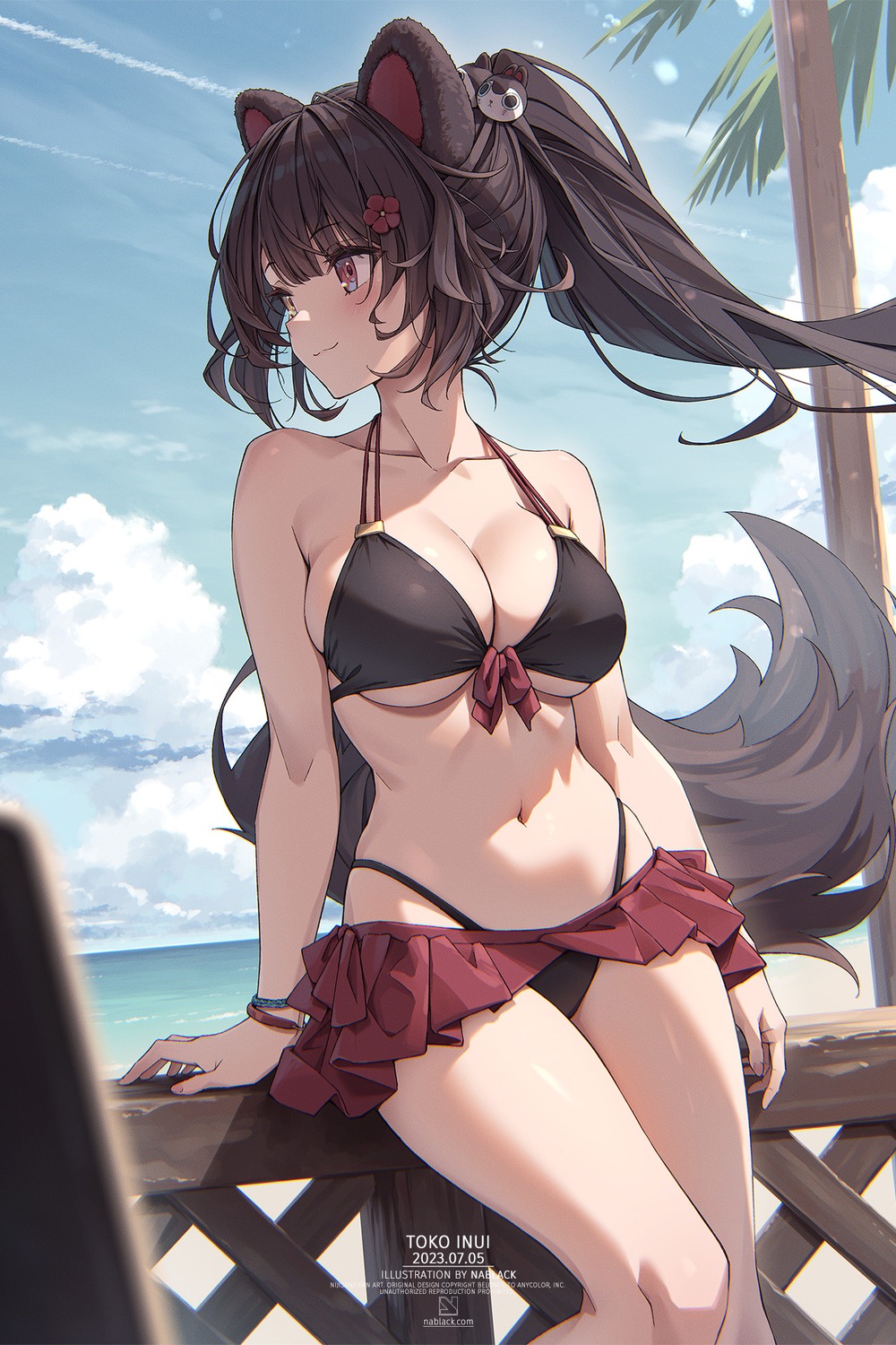 animal_ears bikini heterochromia inui_toko inumimi nablack nijisanji swimsuits tail