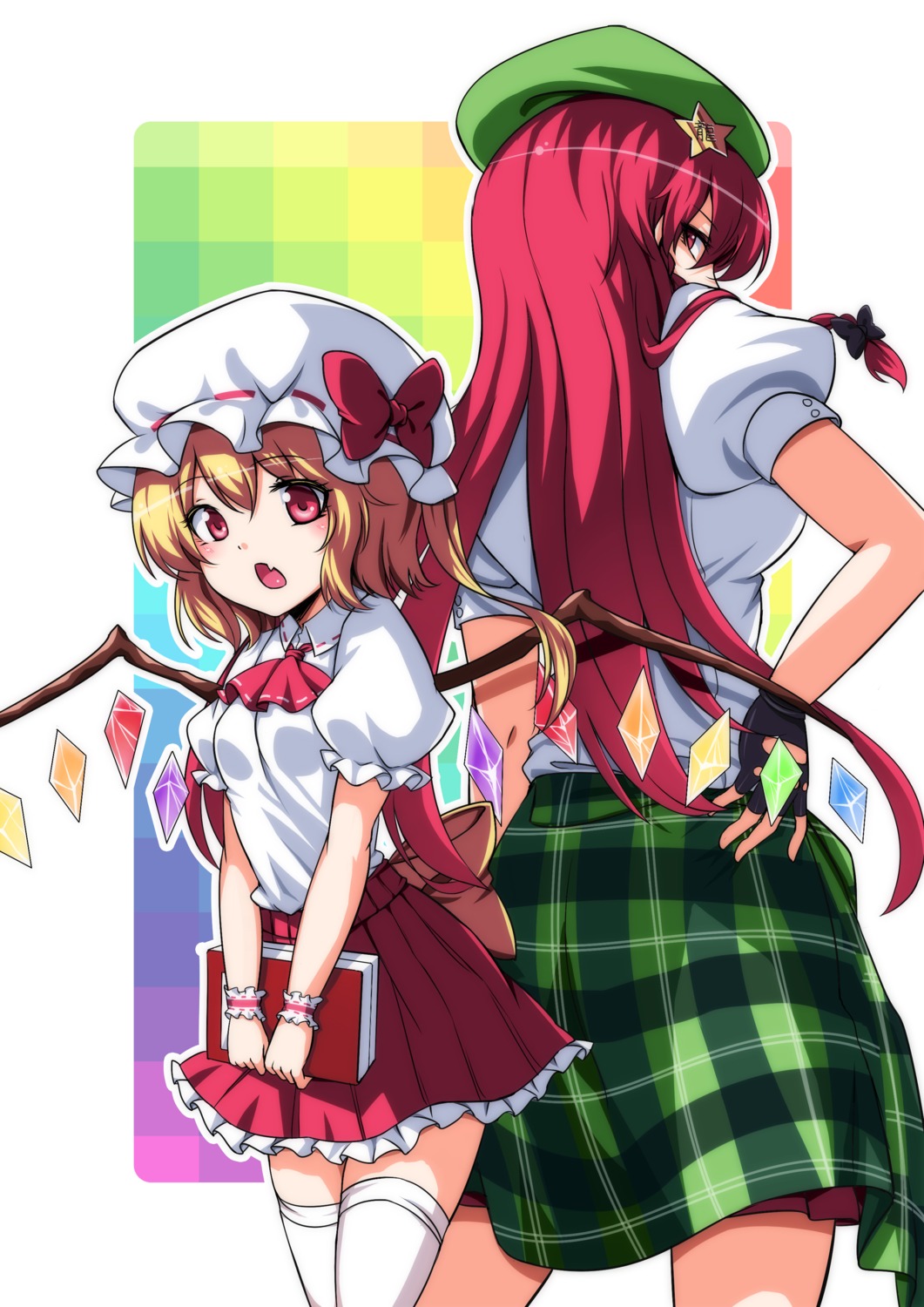 flandre_scarlet hong_meiling koissa thighhighs touhou wings