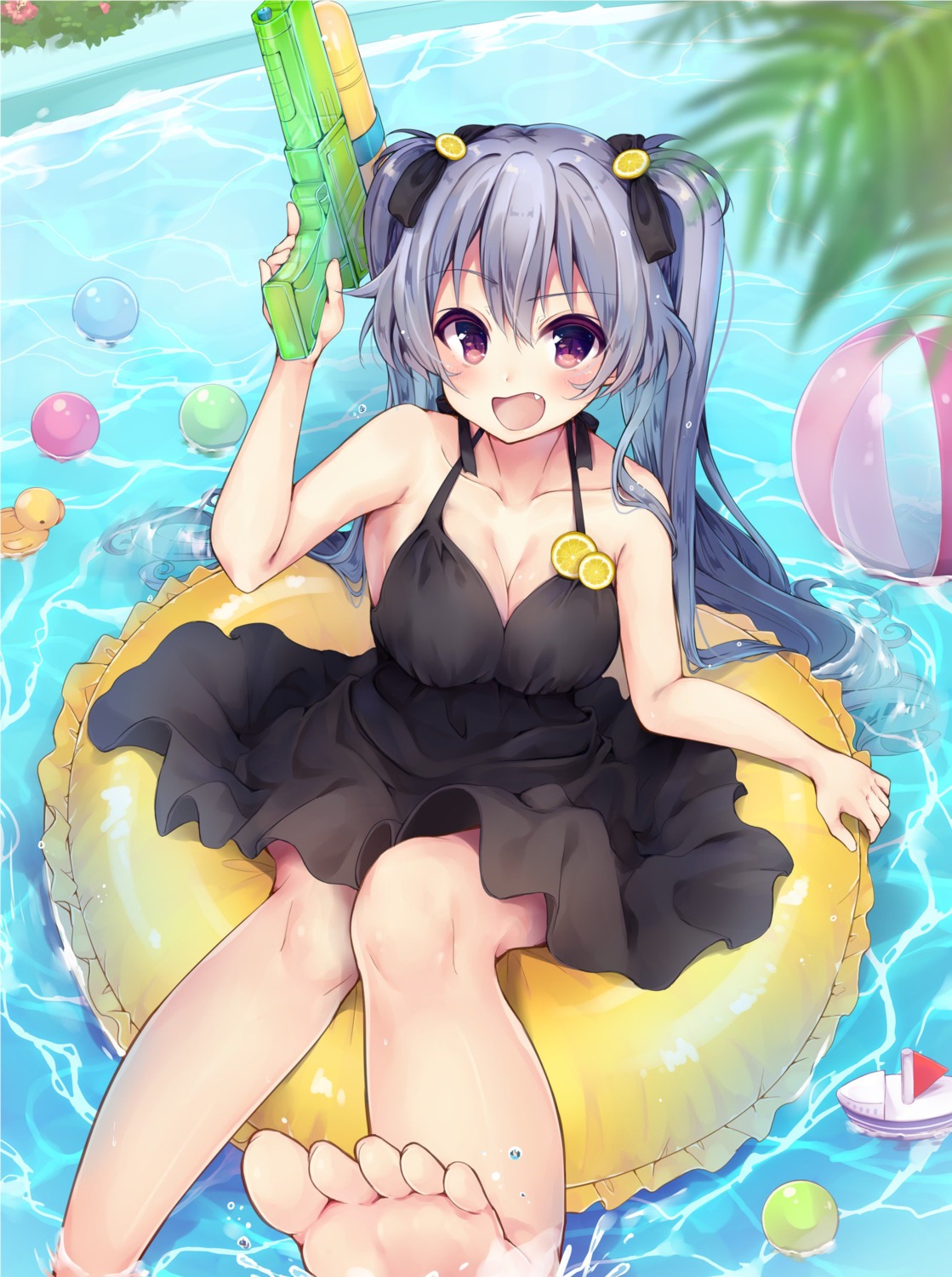 cleavage dress gun momoirone summer_dress wet