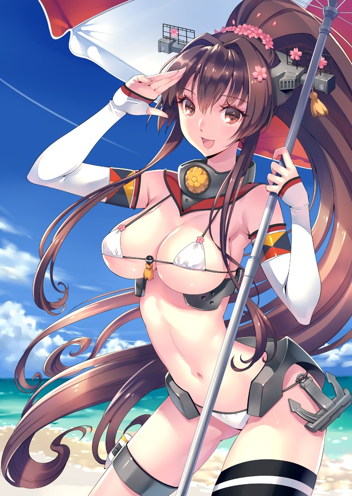 bikini cleavage erimo kantai_collection swimsuits yamato_(kancolle)