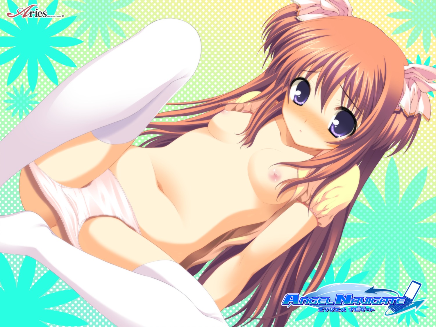 angel_navigate breasts inuzumi_masaki nipples open_shirt pantsu panty_pull thighhighs wallpaper