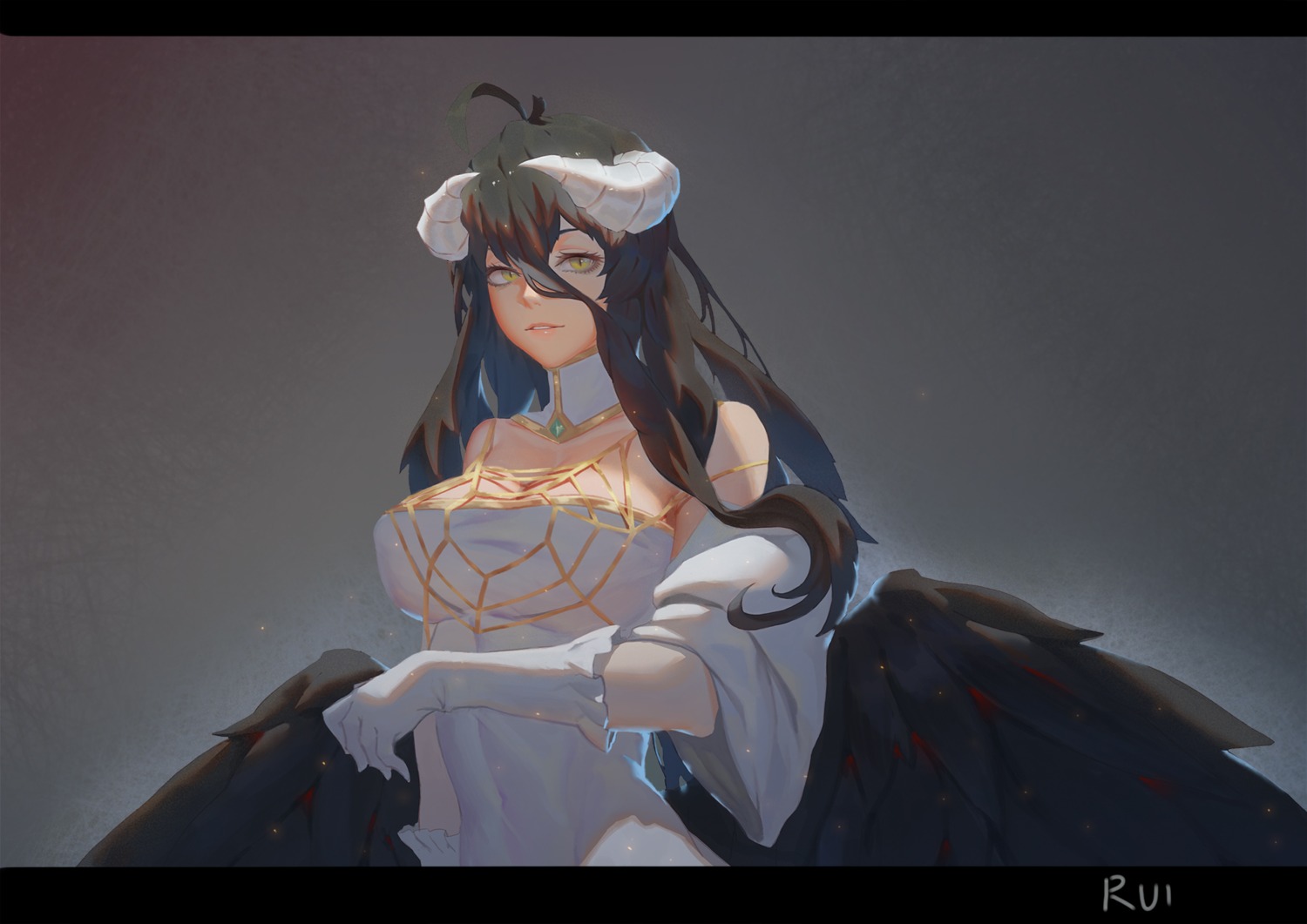 albedo_(overlord) cleavage dress horns overlord ray_(nagaseray) wings