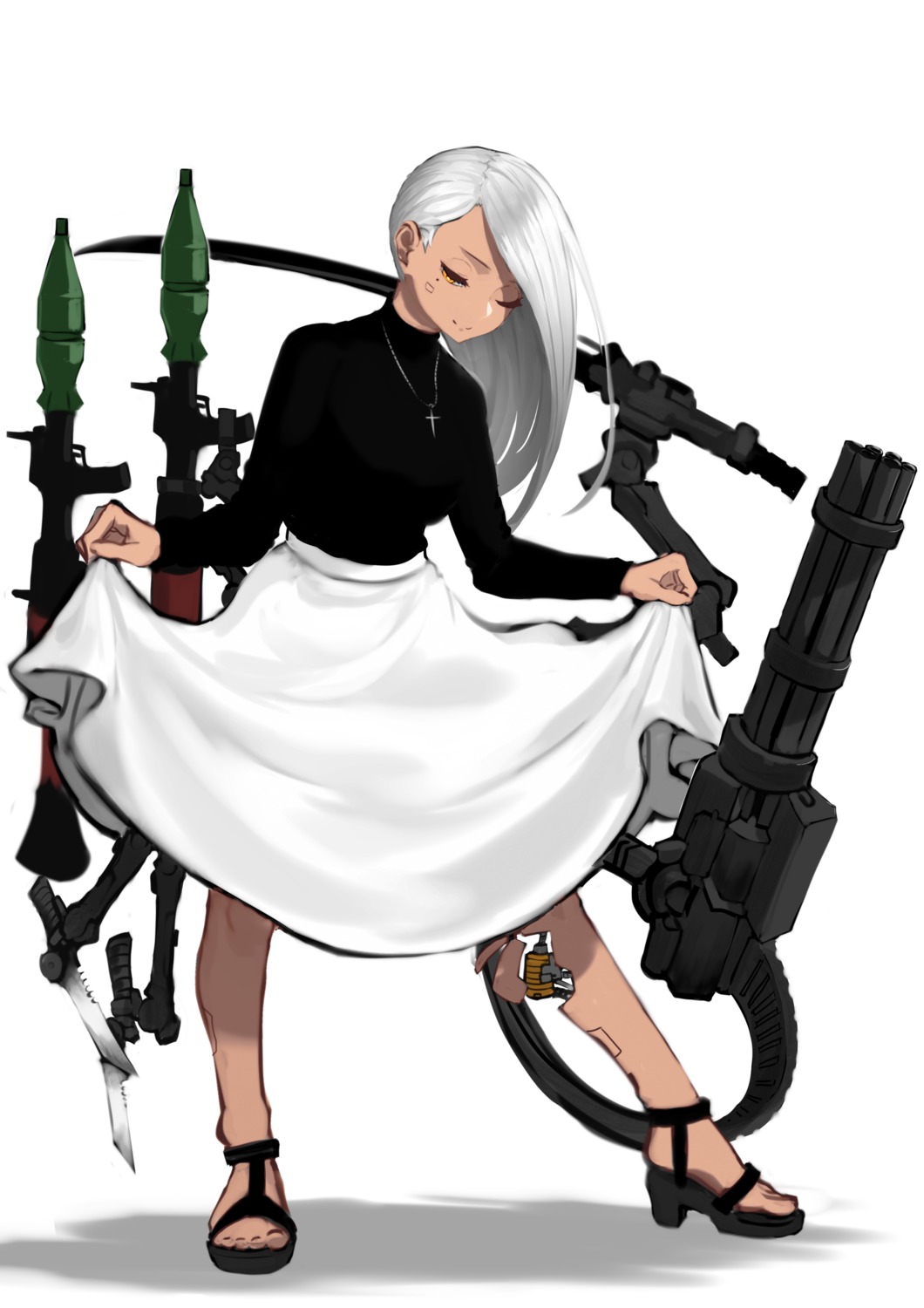 asagon007 gun heels mecha_musume skirt_lift sword weapon