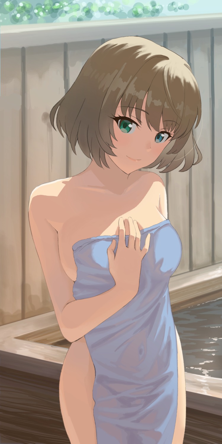 breast_hold erubesuto heterochromia naked takagaki_kaede the_idolm@ster the_idolm@ster_cinderella_girls towel