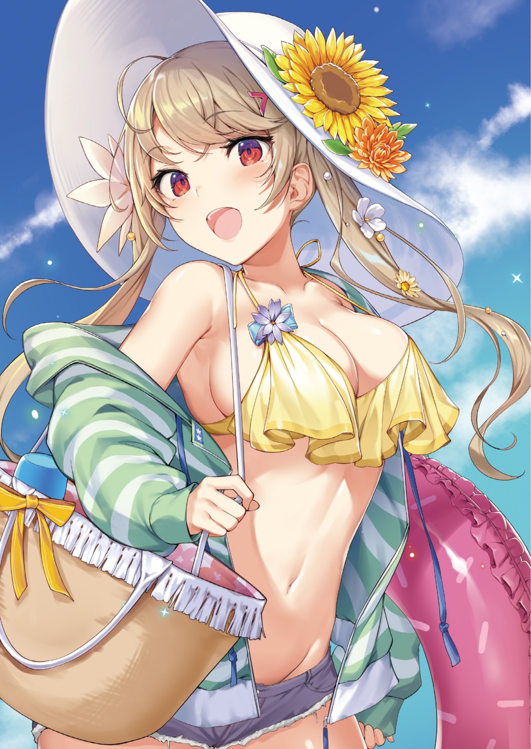 bikini_top cleavage ikomochi open_shirt swimsuits