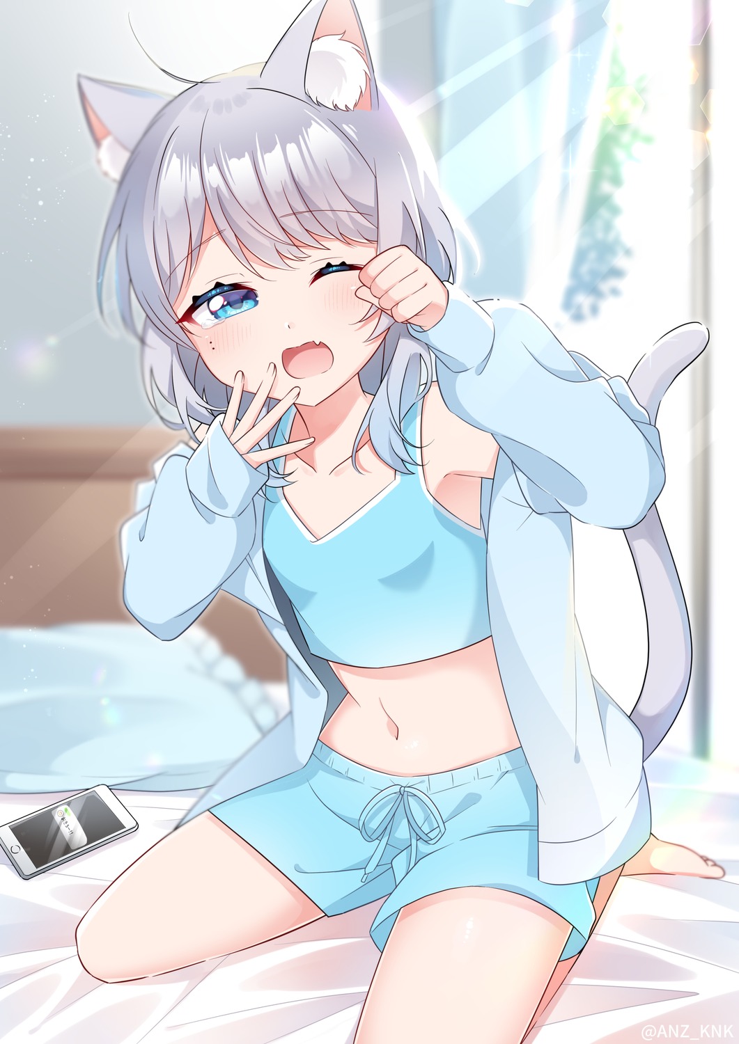 animal_ears anzou_kunko meruyuki nekomimi pajama tail