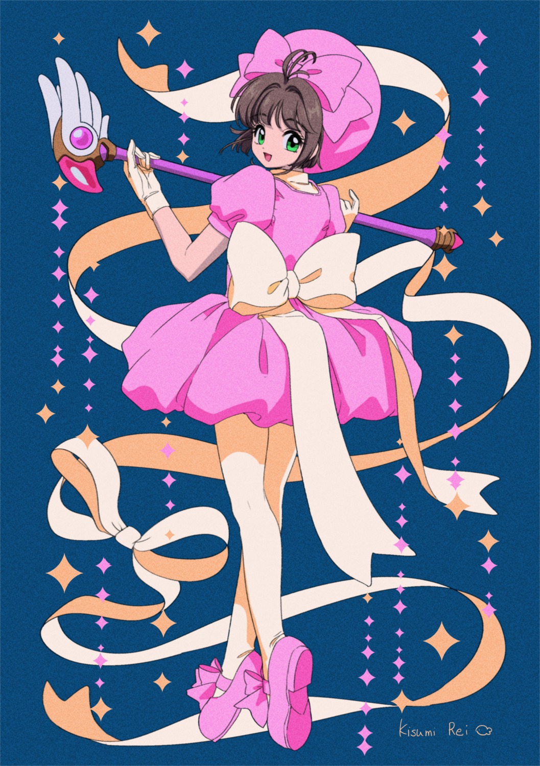 card_captor_sakura dress kinomoto_sakura kisumi_rei pantyhose weapon