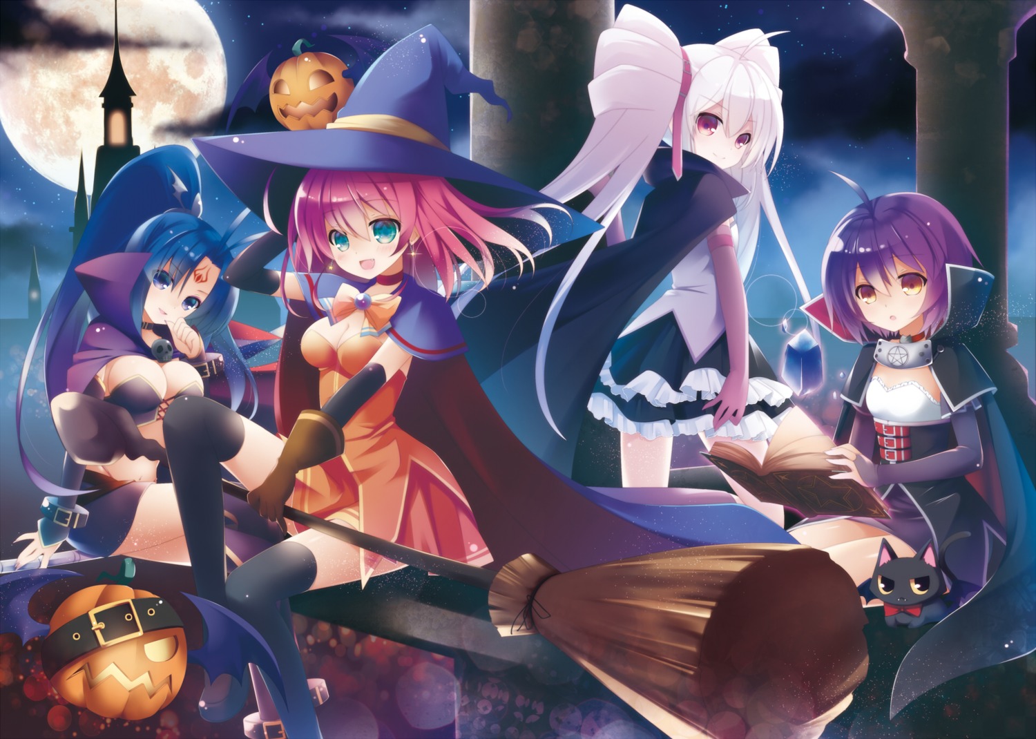 alice_wishheart cleavage frost_auslese halloween kanora magical_halloween neko noir_auslese rosemary_bergamot thighhighs witch