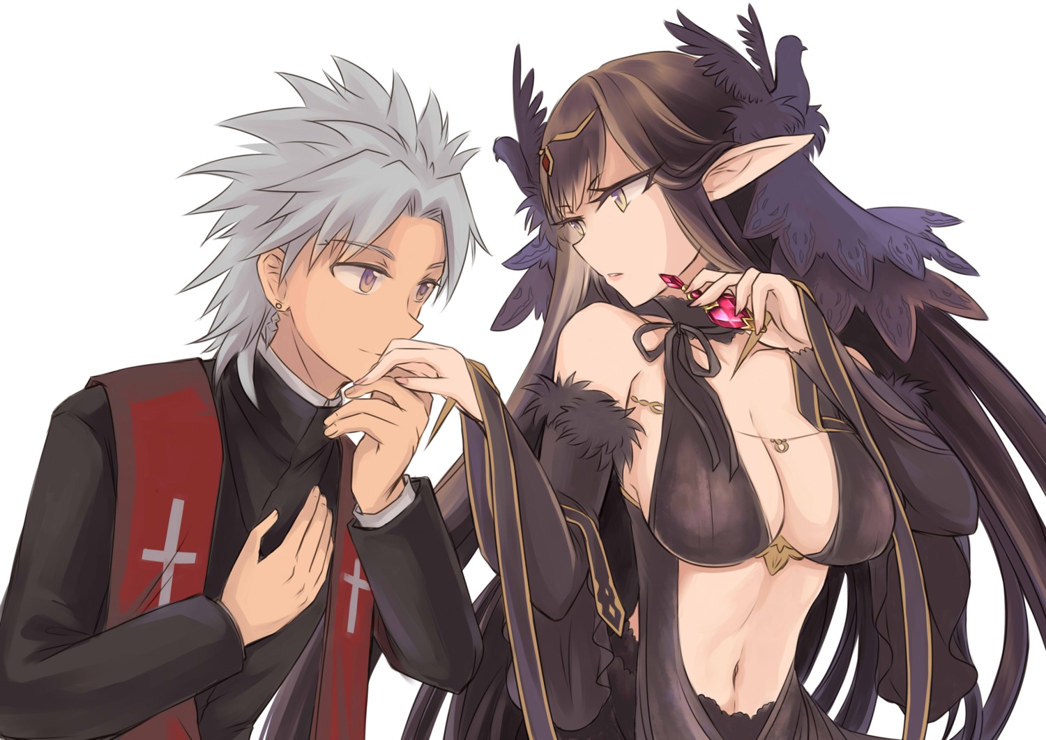 assassin_of_red_(fate/apocrypha) cleavage fate/apocrypha fate/grand_order fate/stay_night no_bra pointy_ears ruriya semiramis_(fate) shirou_kotomine_(fate/apocrypha)