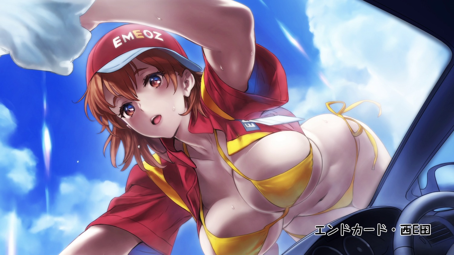 bikini breast_hold dogeza_de_tanondemita endcard nishieda open_shirt swimsuits yuuseki_natsumi