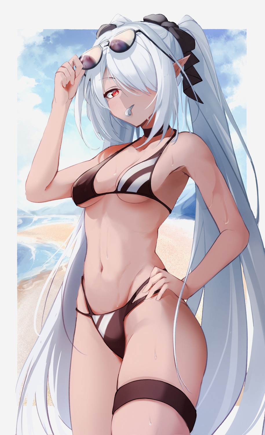 bikini blue_archive garter geomdaeng megane pointy_ears shiromi_iori swimsuits