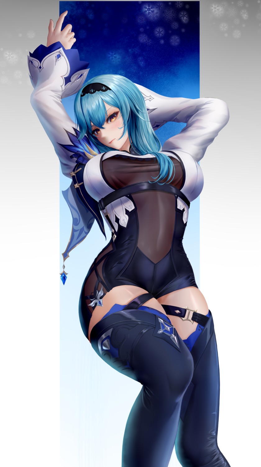 eula garter genshin_impact no_bra see_through thighhighs yuzuriha_(pixiv_14248010)