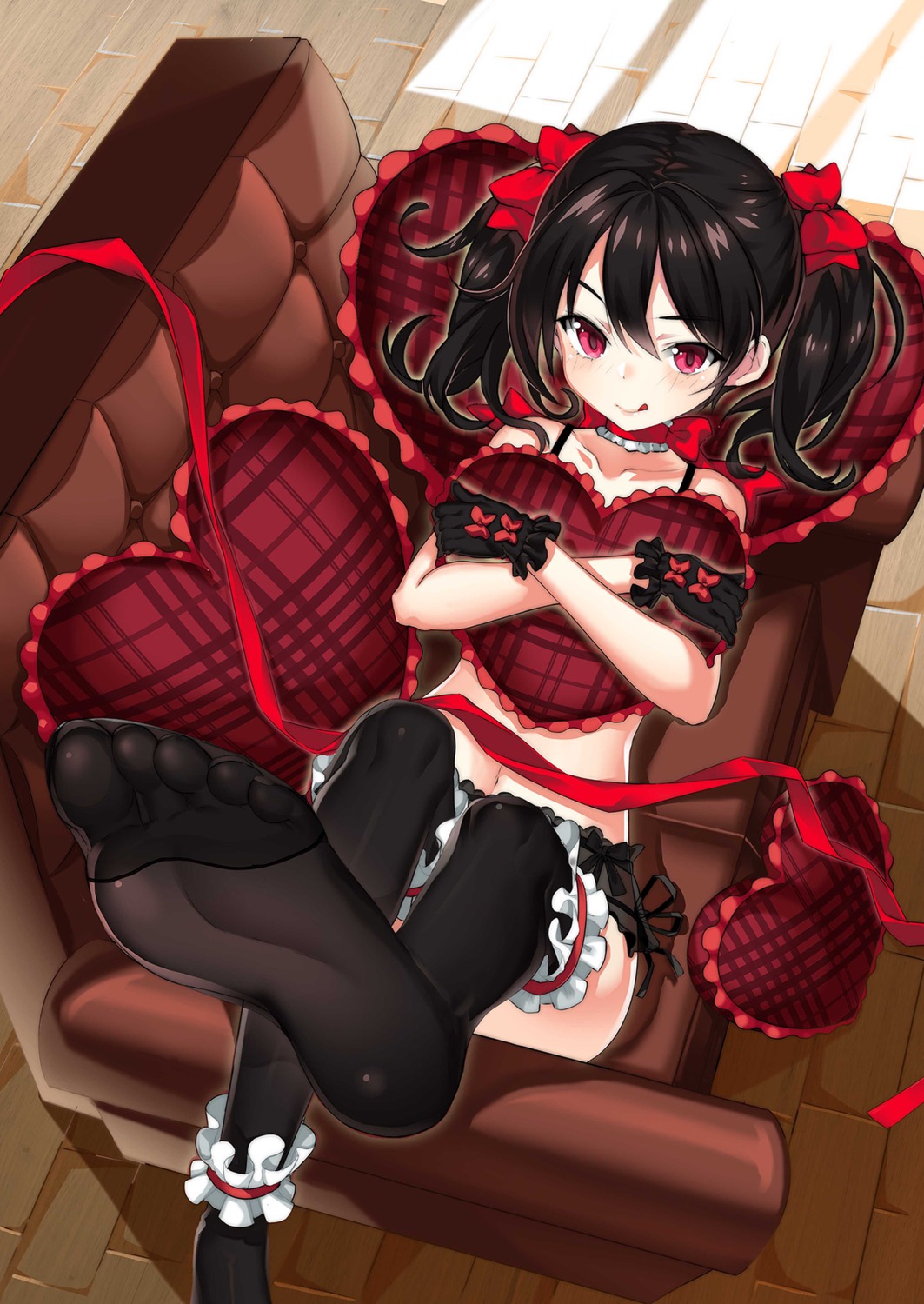 feet garter kikimi lingerie love_live! pantsu see_through string_panties thighhighs valentine yazawa_nico