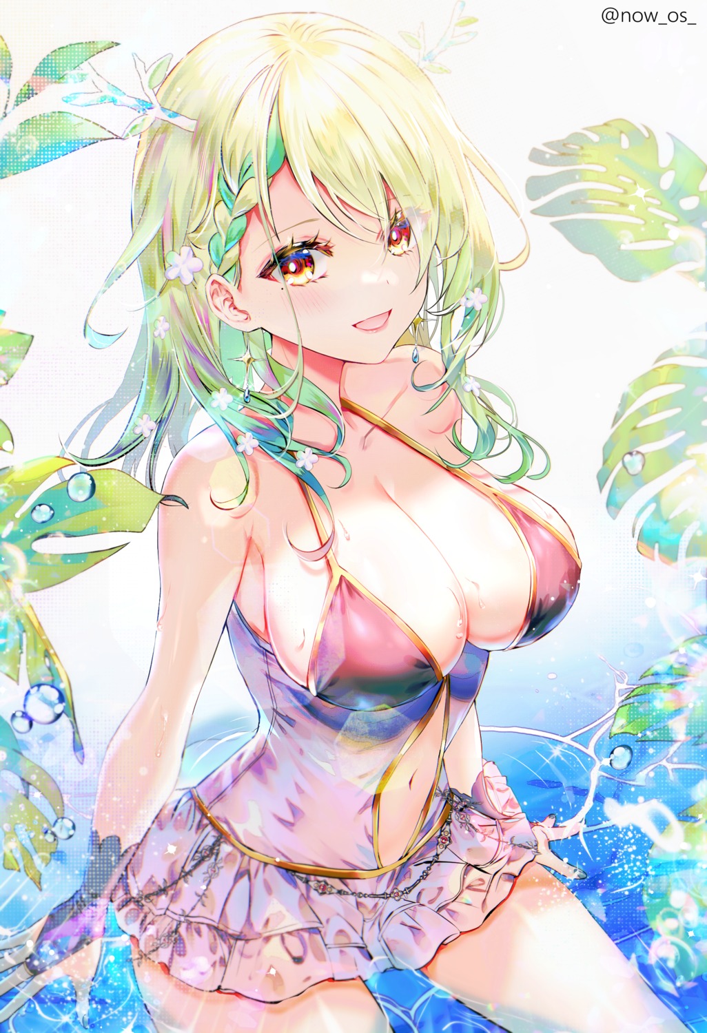 bikini ceres_fauna hololive hololive_english horns see_through sowon swimsuits wet wet_clothes
