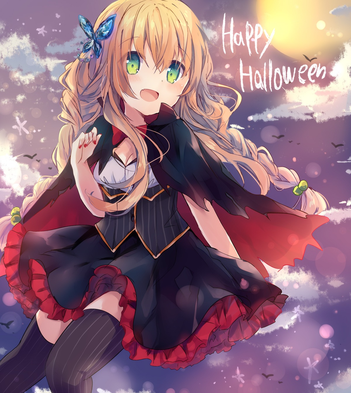 asanagi_kurumi_(panda-doufu) cleavage dress halloween skirt_lift thighhighs torn_clothes