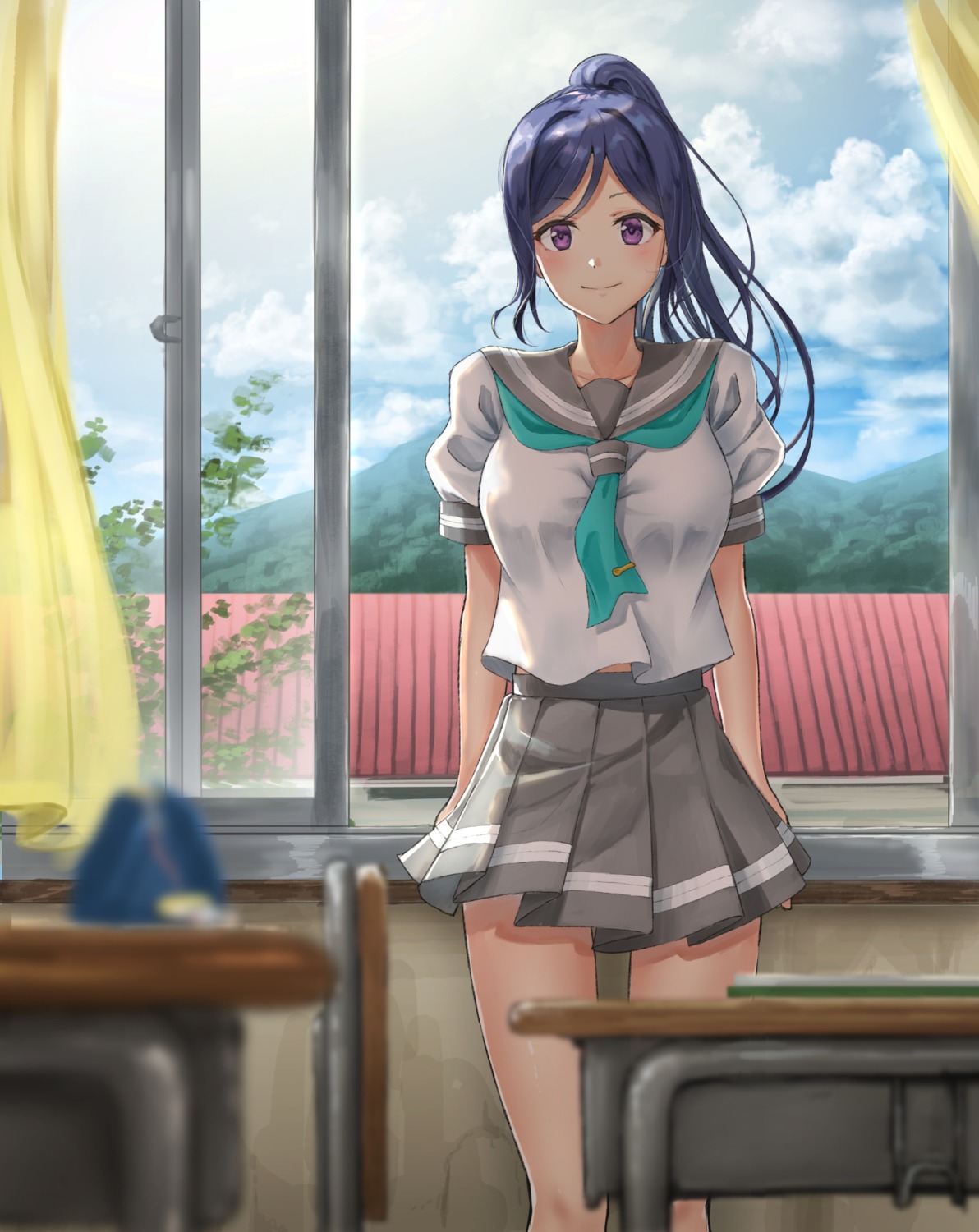 landscape love_live!_sunshine!! matsuura_kanan seifuku sugi87